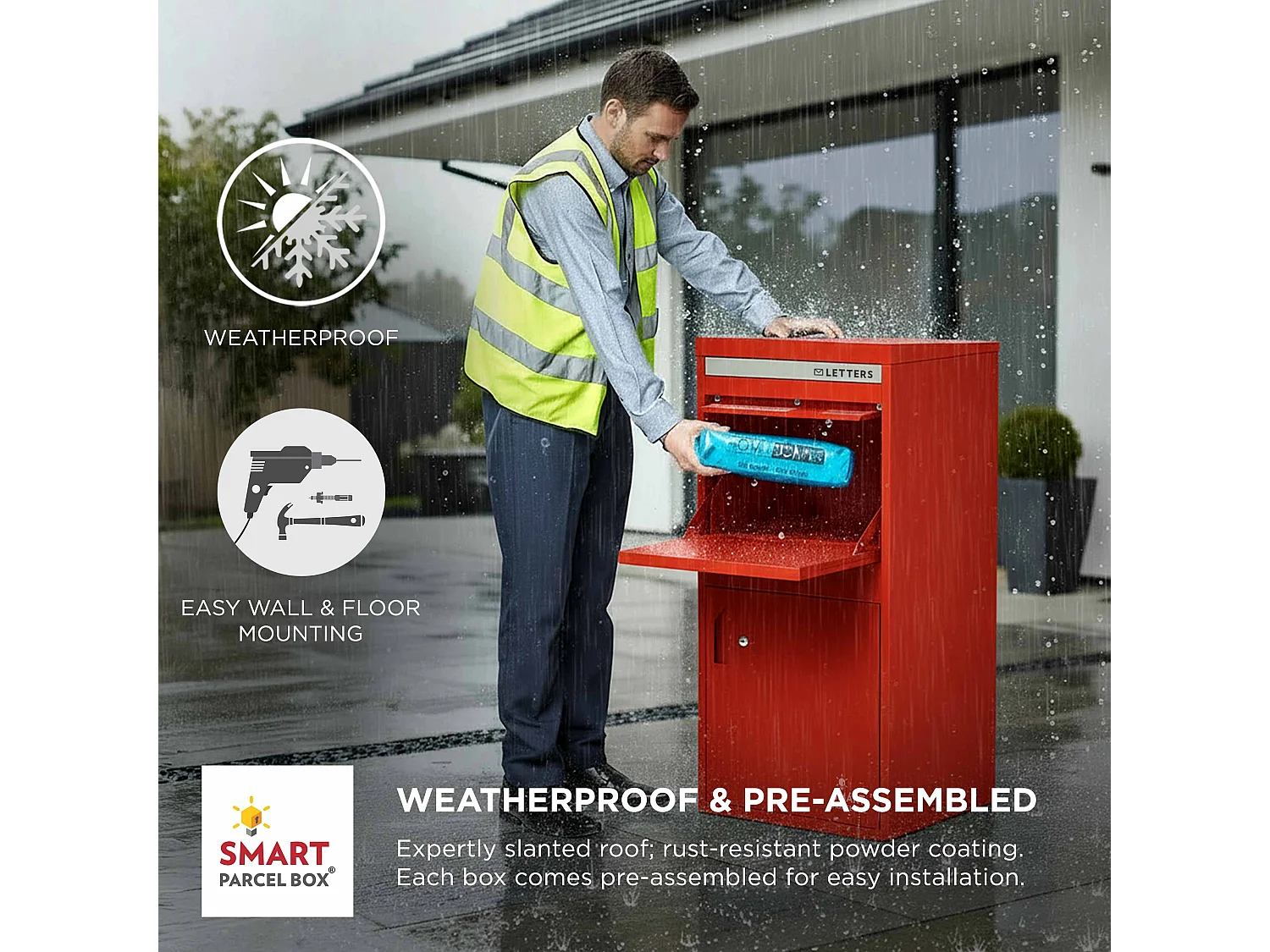 Smart Parcel Box Extra Large Secure Outdoor Delivery Box Galvanised Steel Front and Rear Access Red