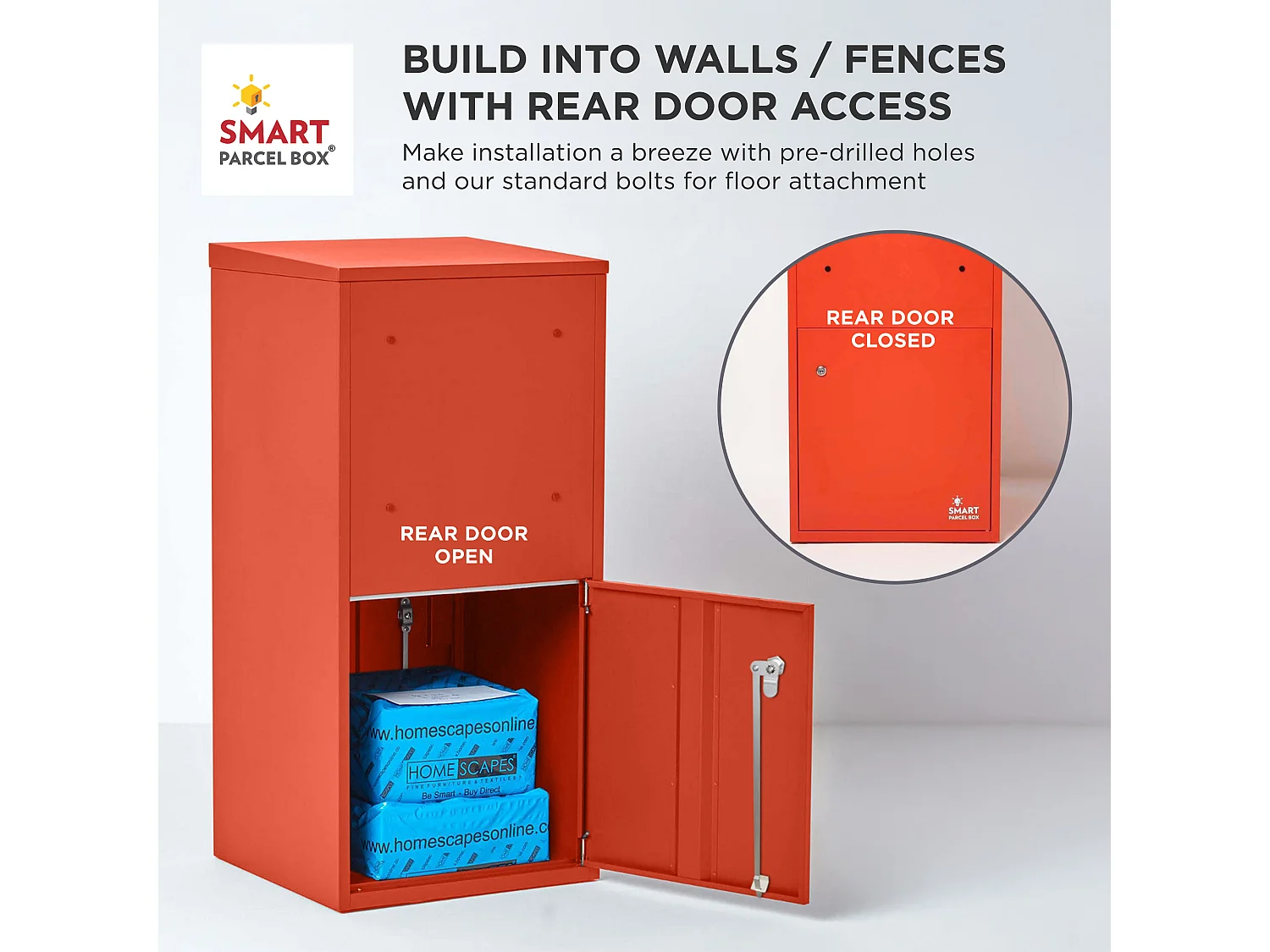 Smart Parcel Box Extra Large Secure Outdoor Delivery Box Galvanised Steel Front and Rear Access Red
