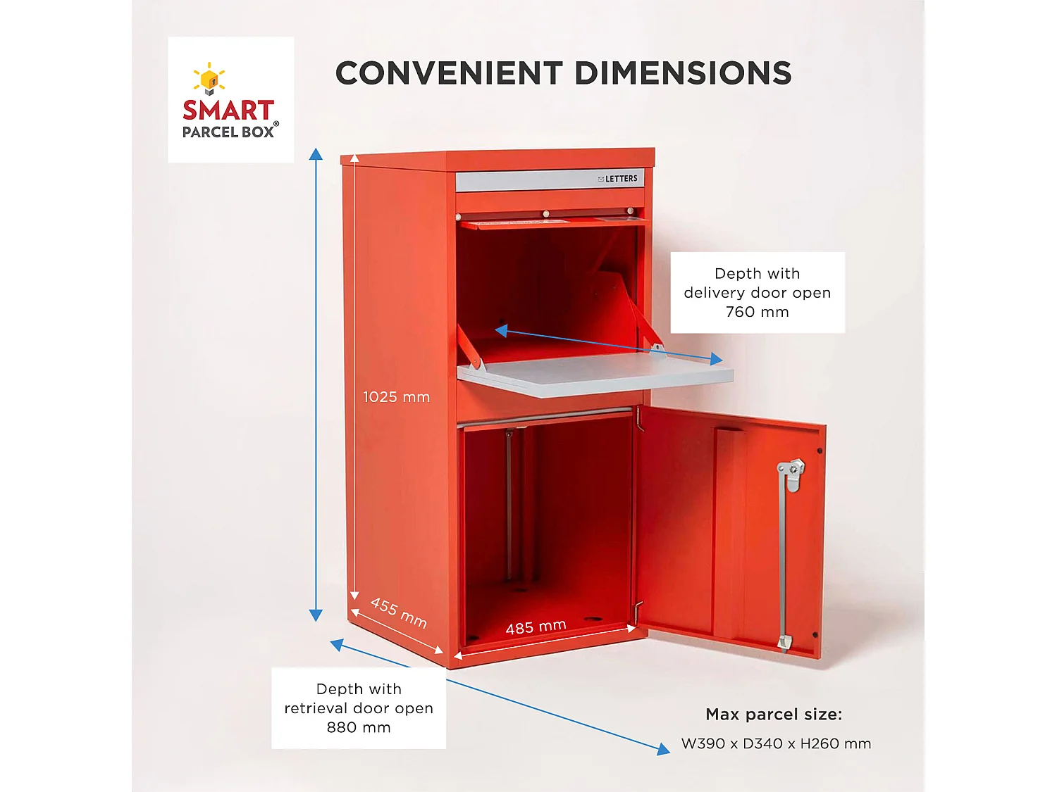 Smart Parcel Box Extra Large Secure Outdoor Delivery Box Galvanised Steel Front and Rear Access Red