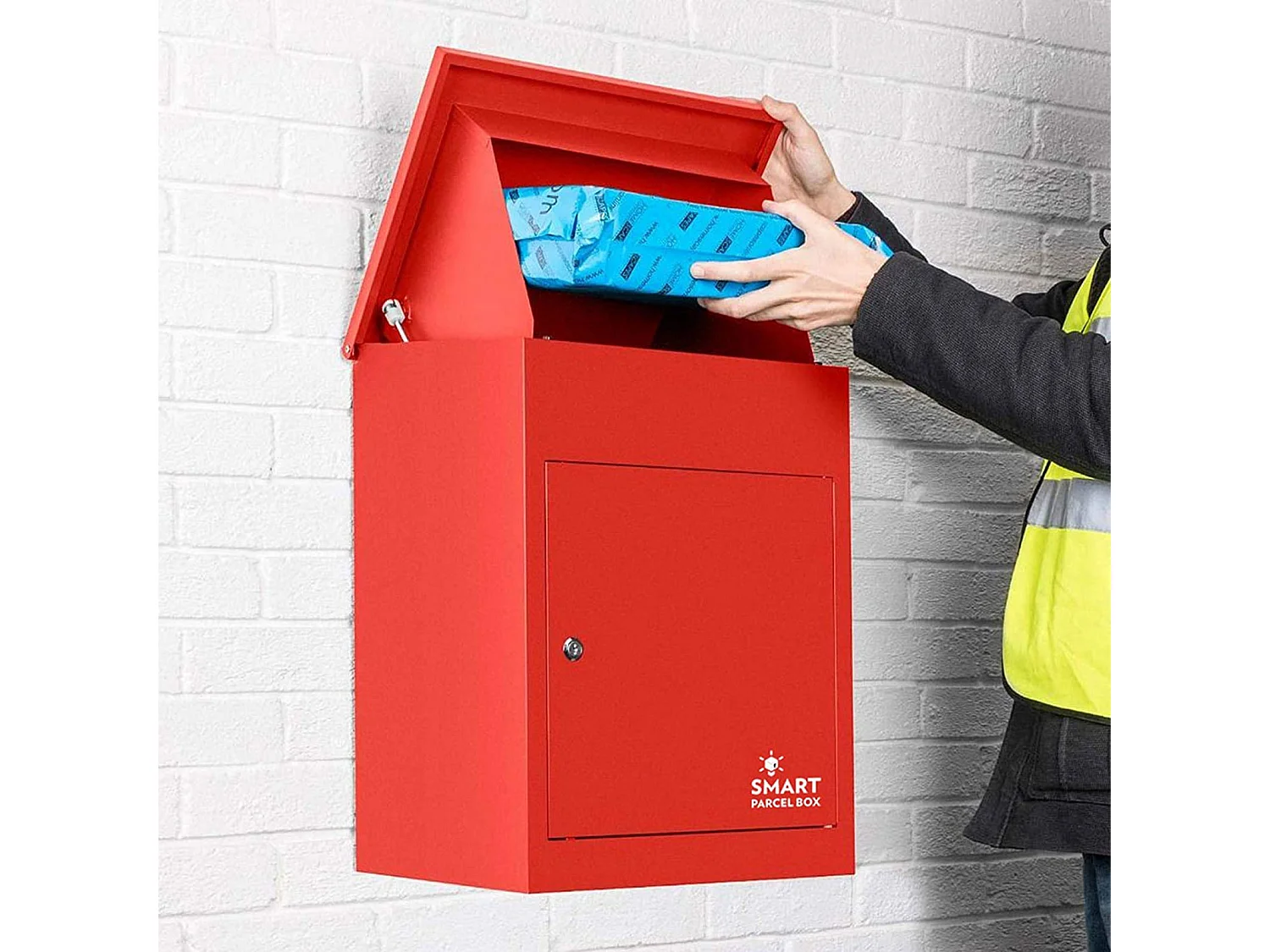Smart Parcel Box Medium Secure Outdoor Delivery Box Galvanised Steel Front Access Red
