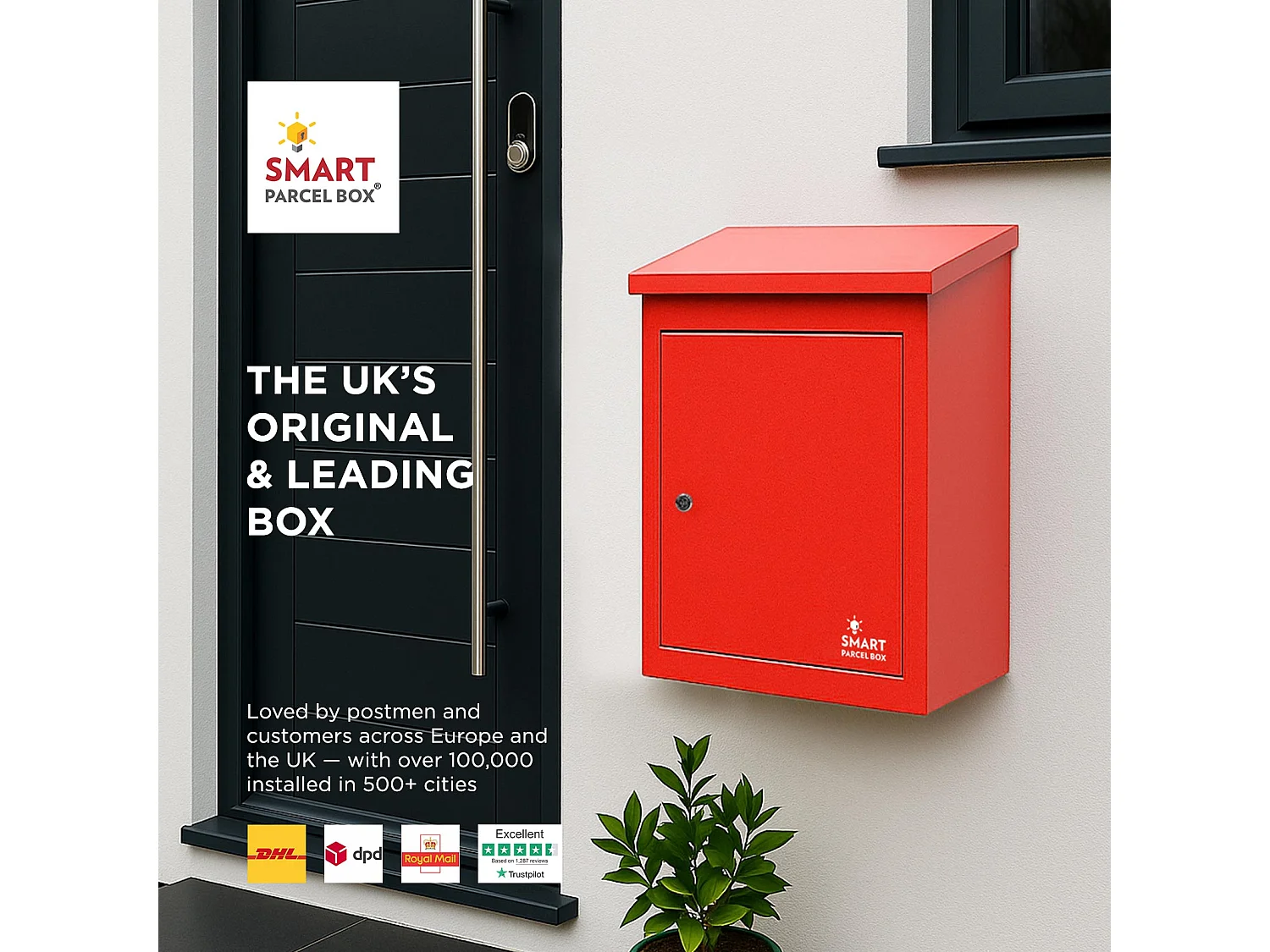 Smart Parcel Box Medium Secure Outdoor Delivery Box Galvanised Steel Front Access Red