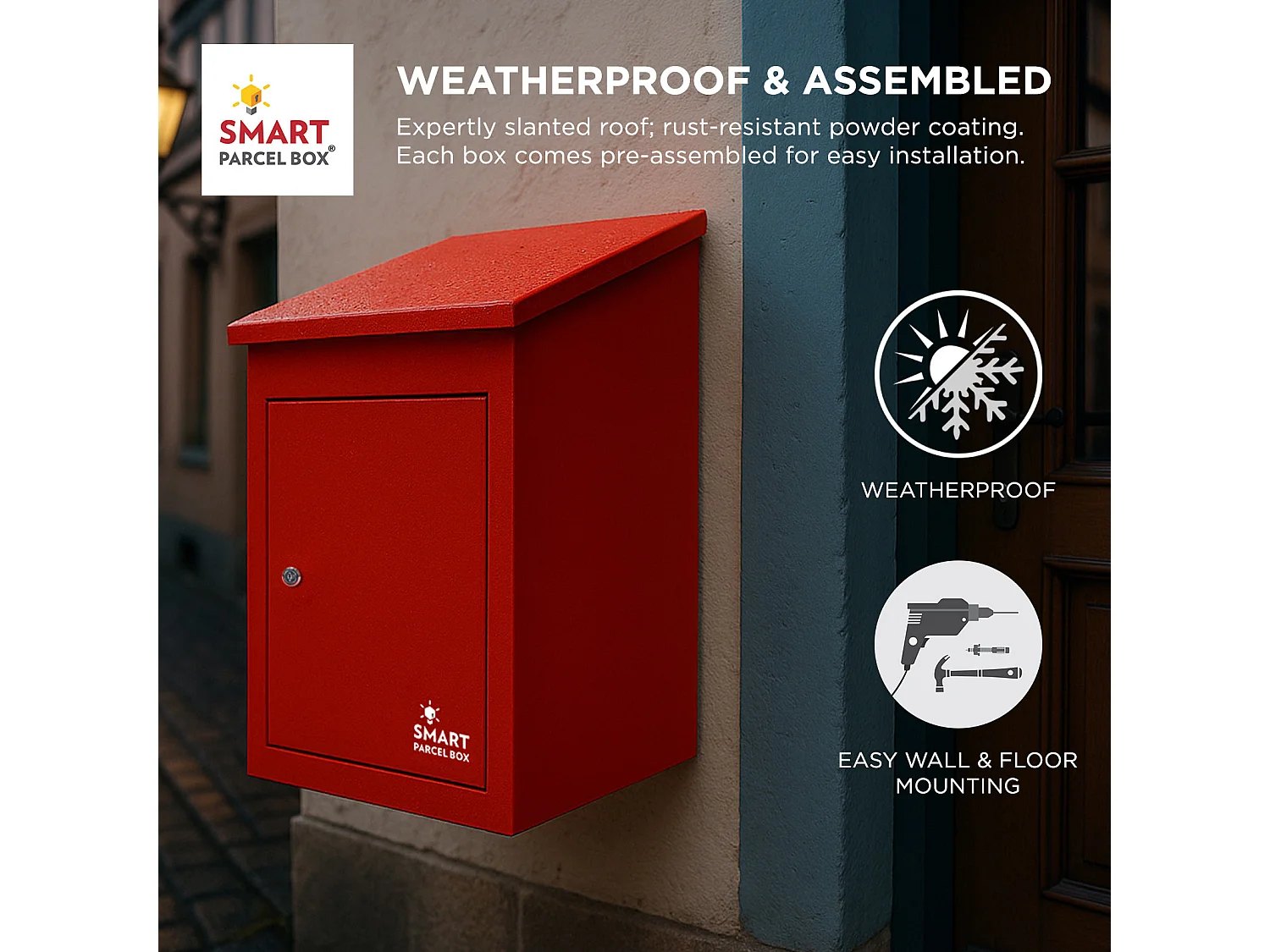 Smart Parcel Box Medium Secure Outdoor Delivery Box Galvanised Steel Front Access Red