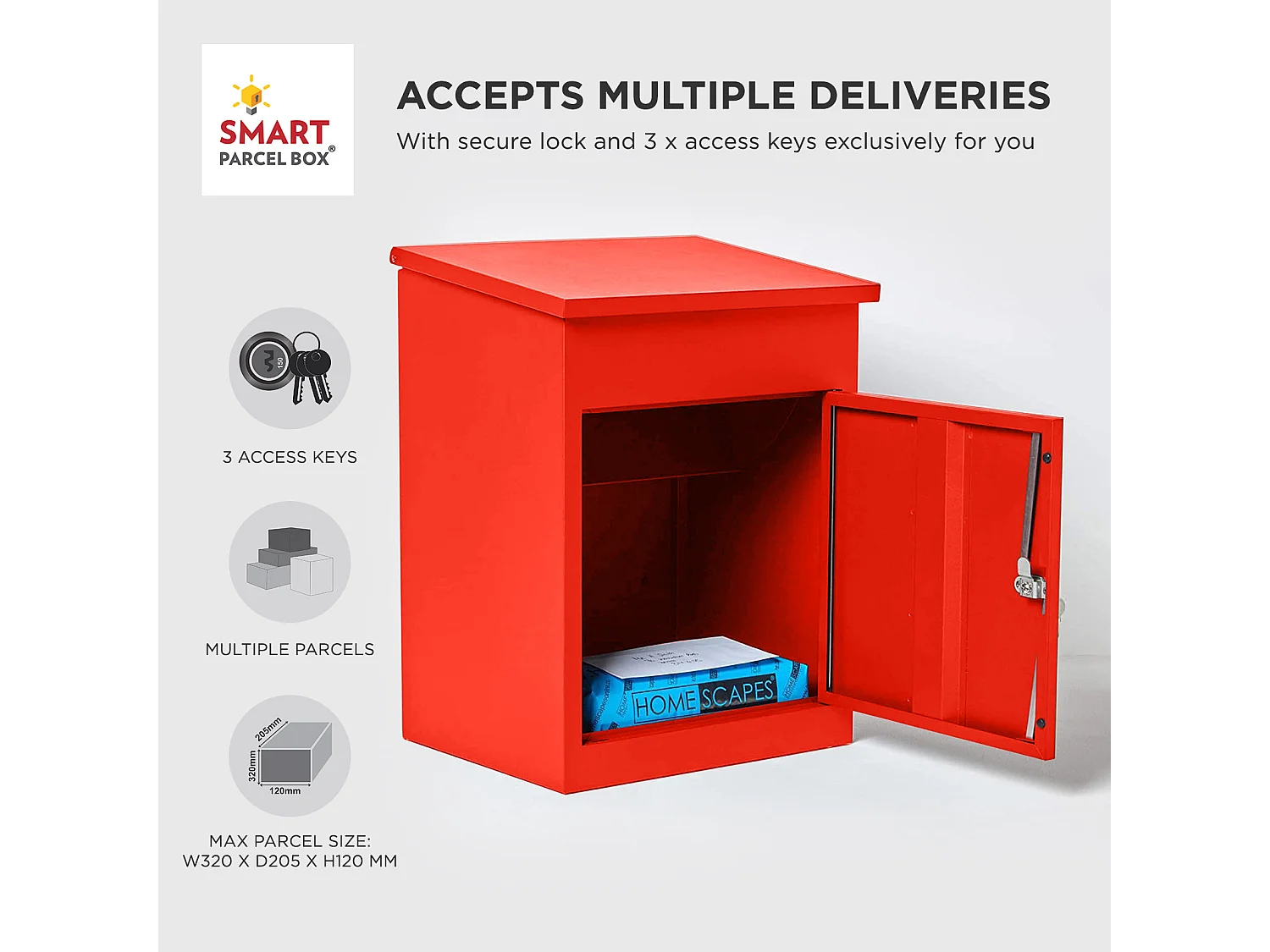 Smart Parcel Box Medium Secure Outdoor Delivery Box Galvanised Steel Front Access Red