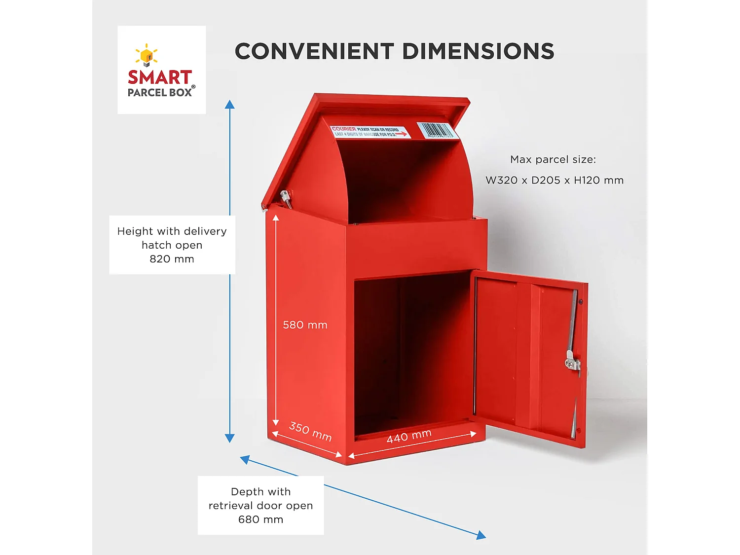 Smart Parcel Box Medium Secure Outdoor Delivery Box Galvanised Steel Front Access Red