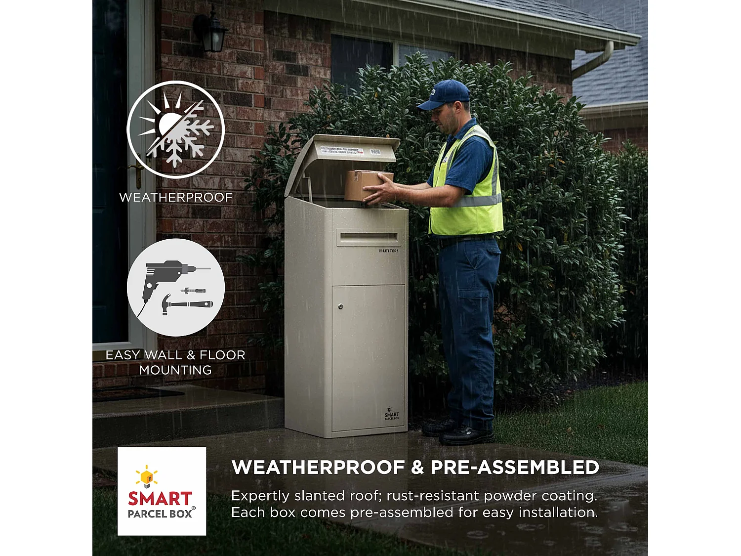 Smart Parcel Box Extra Large Slanted Top Secure Outdoor Delivery Box Galvanised Steel Front Access Stone