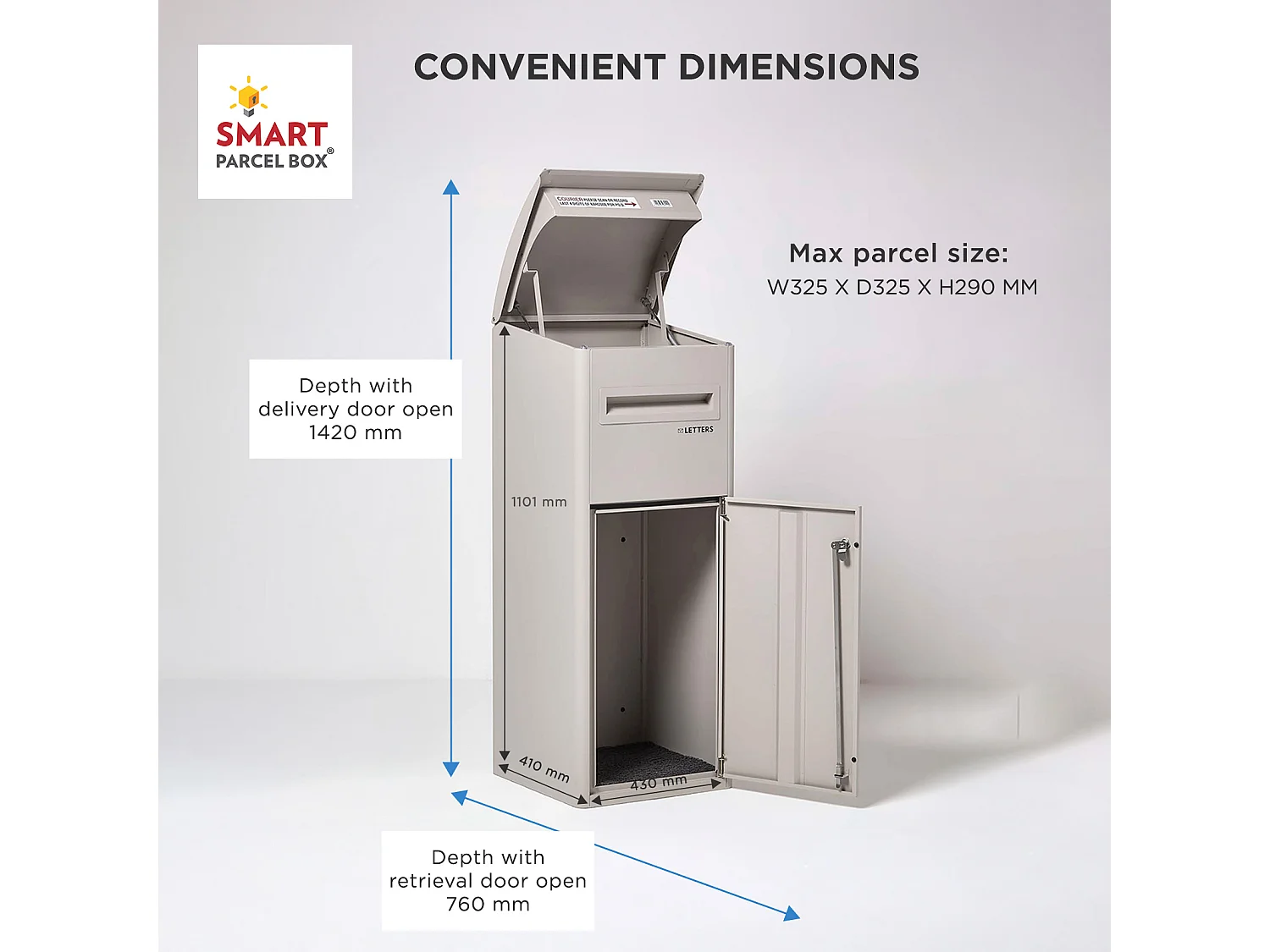 Smart Parcel Box Extra Large Slanted Top Secure Outdoor Delivery Box Galvanised Steel Front Access Stone