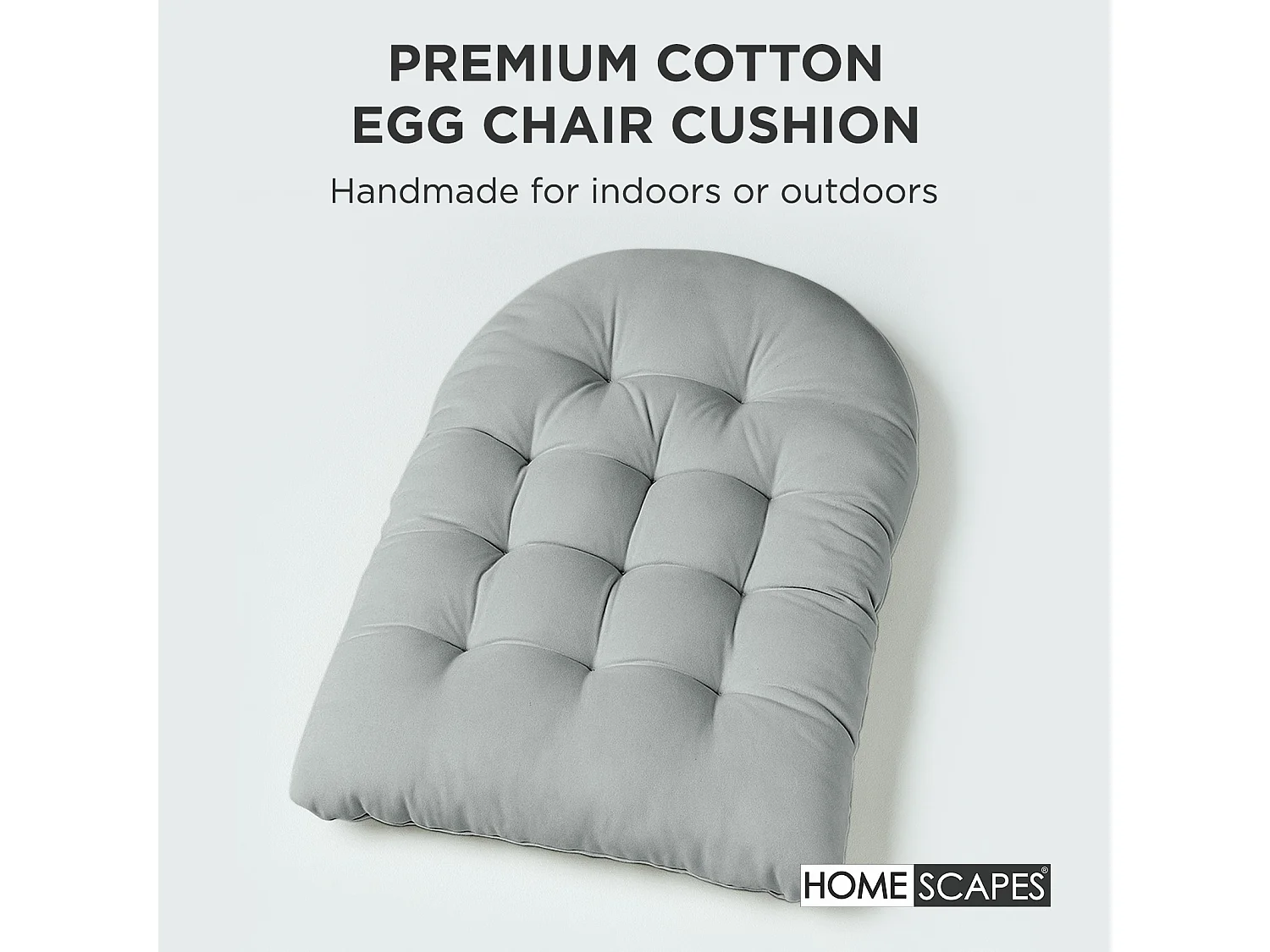Homescapes 100% Cotton Round Egg Swing Chair Cushion, 80 x 120 cm, Grey, Soft Generous Filling, Machine Washable, OEKO-TEX Certified