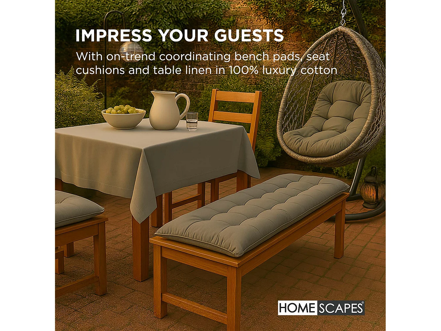 Homescapes 100% Cotton Round Egg Swing Chair Cushion, 80 x 120 cm, Grey, Soft Generous Filling, Machine Washable, OEKO-TEX Certified