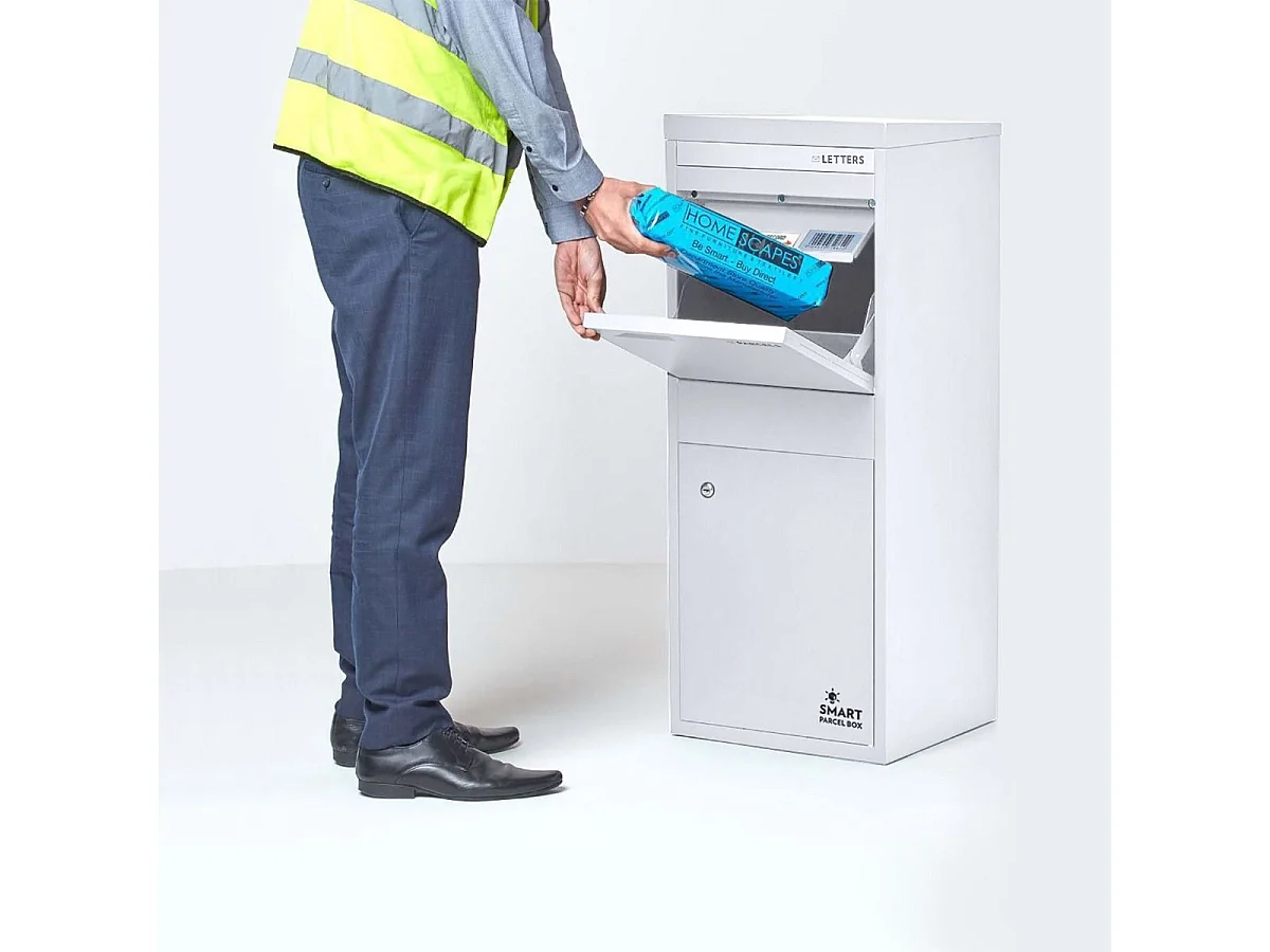 Smart Parcel Box Large Secure Outdoor Delivery Box Galvanised Steel Front and Rear Access White