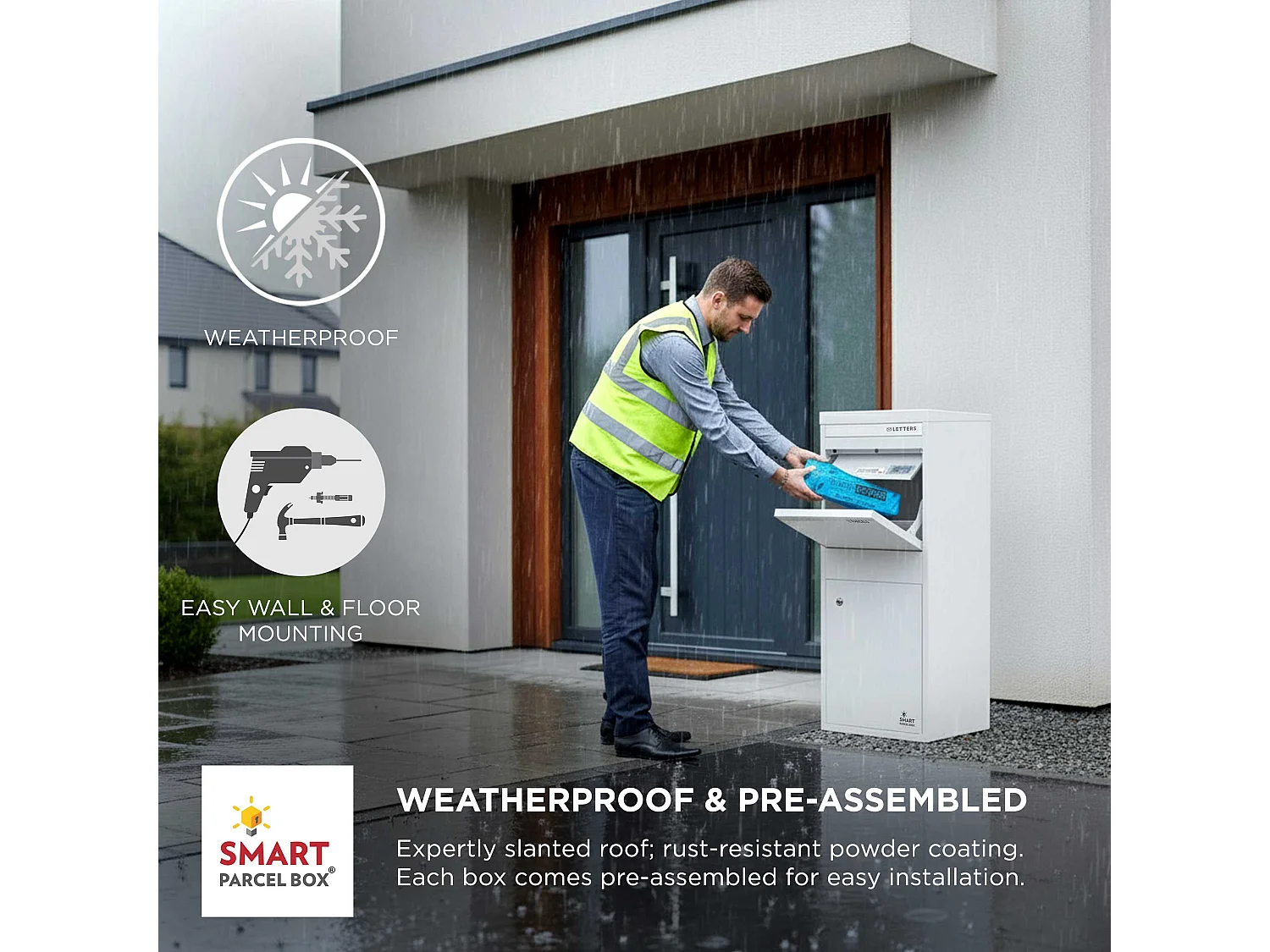 Smart Parcel Box Large Secure Outdoor Delivery Box Galvanised Steel Front and Rear Access White