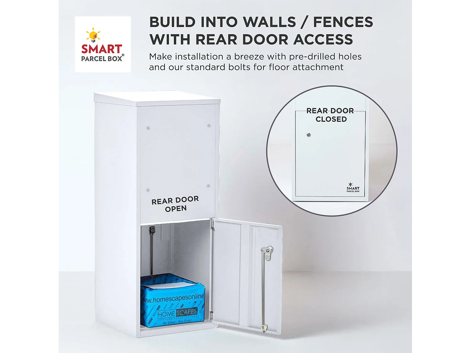 Smart Parcel Box Large Secure Outdoor Delivery Box Galvanised Steel Front and Rear Access White