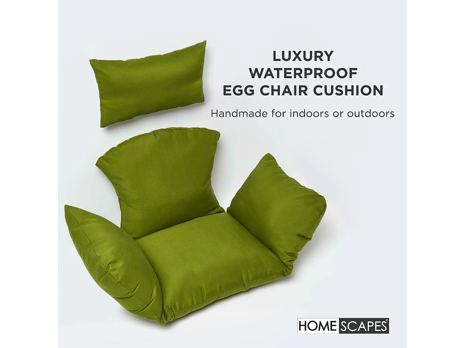 Homescapes Luxury Waterproof Egg Chair Cushion, 110 x 112 cm, Detachable Headrest, Supportive Generous Filling, Green Egg Chair Replacement Cushion