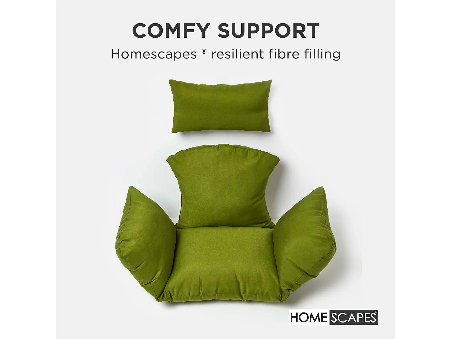 Homescapes Luxury Waterproof Egg Chair Cushion, 110 x 112 cm, Detachable Headrest, Supportive Generous Filling, Green Egg Chair Replacement Cushion