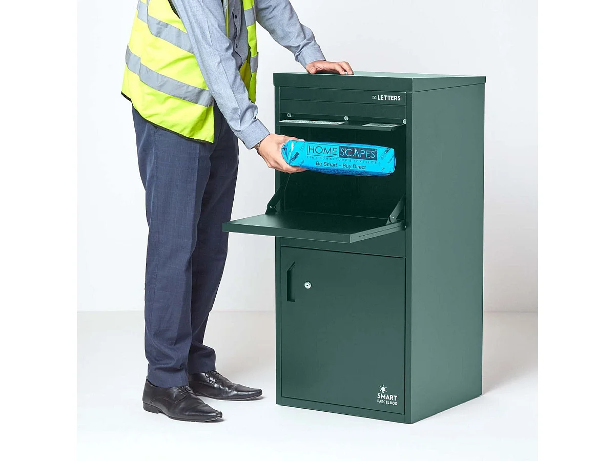 Smart Parcel Box Extra Large Secure Outdoor Delivery Box Galvanised Steel Front and Rear Access Green