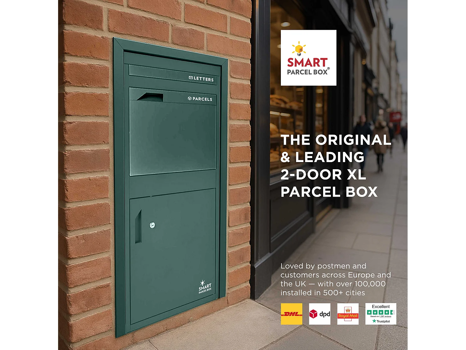 Smart Parcel Box Extra Large Secure Outdoor Delivery Box Galvanised Steel Front and Rear Access Green