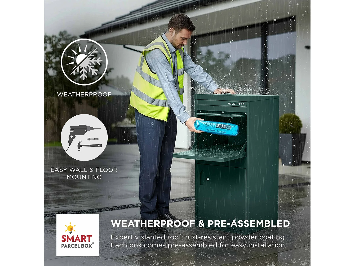 Smart Parcel Box Extra Large Secure Outdoor Delivery Box Galvanised Steel Front and Rear Access Green