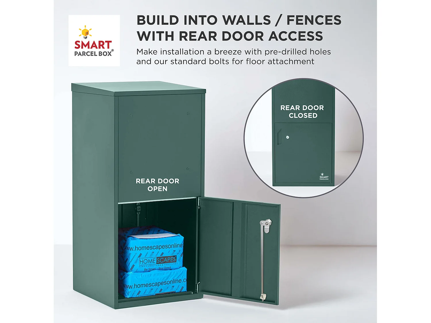 Smart Parcel Box Extra Large Secure Outdoor Delivery Box Galvanised Steel Front and Rear Access Green