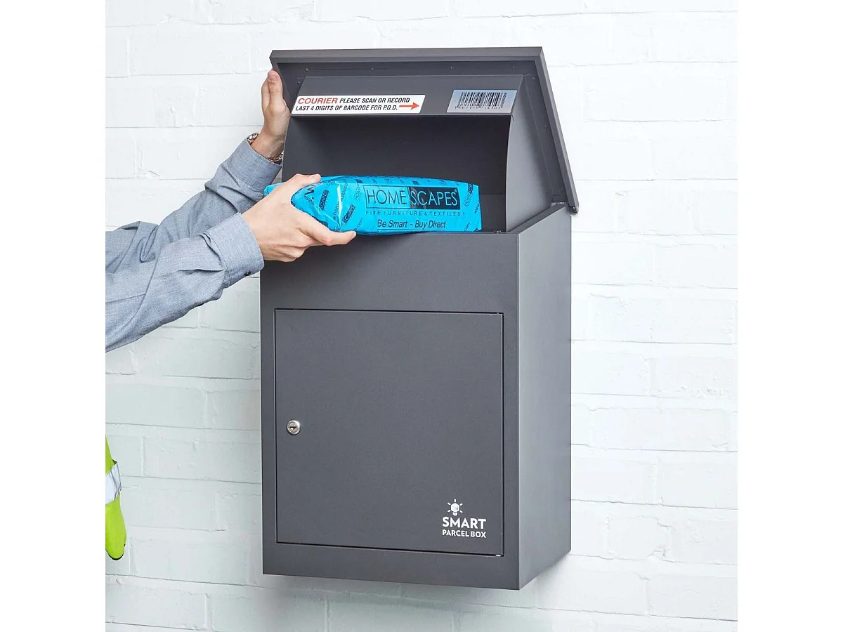 Smart Parcel Box Medium Secure Outdoor Delivery Box Galvanised Steel Front Access Dark Grey