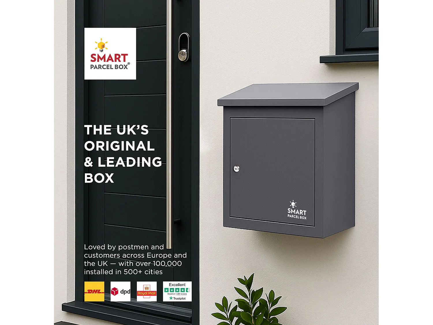 Smart Parcel Box Medium Secure Outdoor Delivery Box Galvanised Steel Front Access Dark Grey