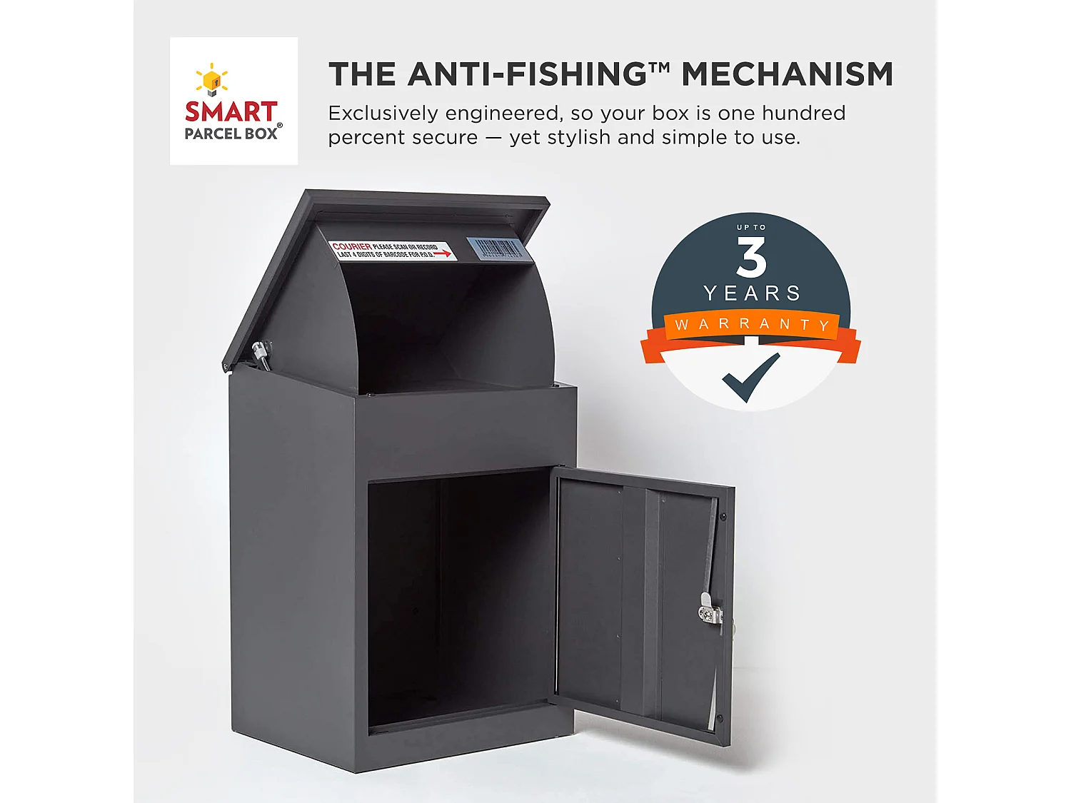 Smart Parcel Box Medium Secure Outdoor Delivery Box Galvanised Steel Front Access Dark Grey