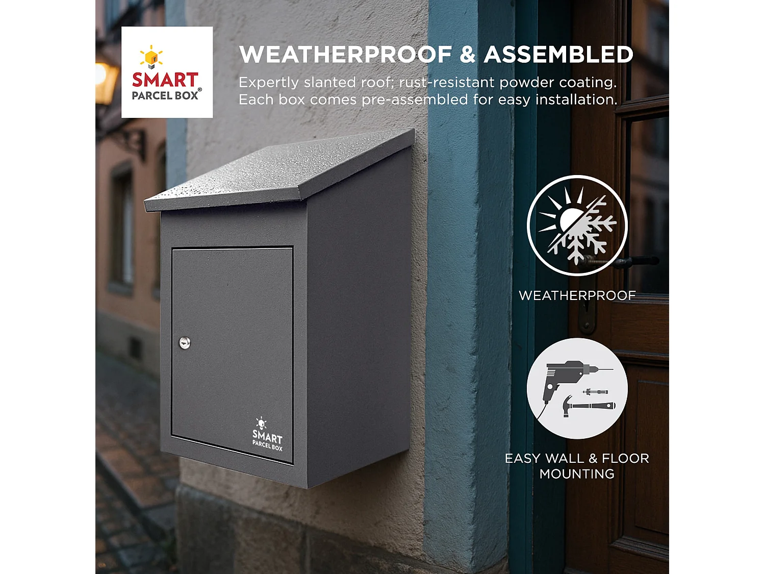Smart Parcel Box Medium Secure Outdoor Delivery Box Galvanised Steel Front Access Dark Grey