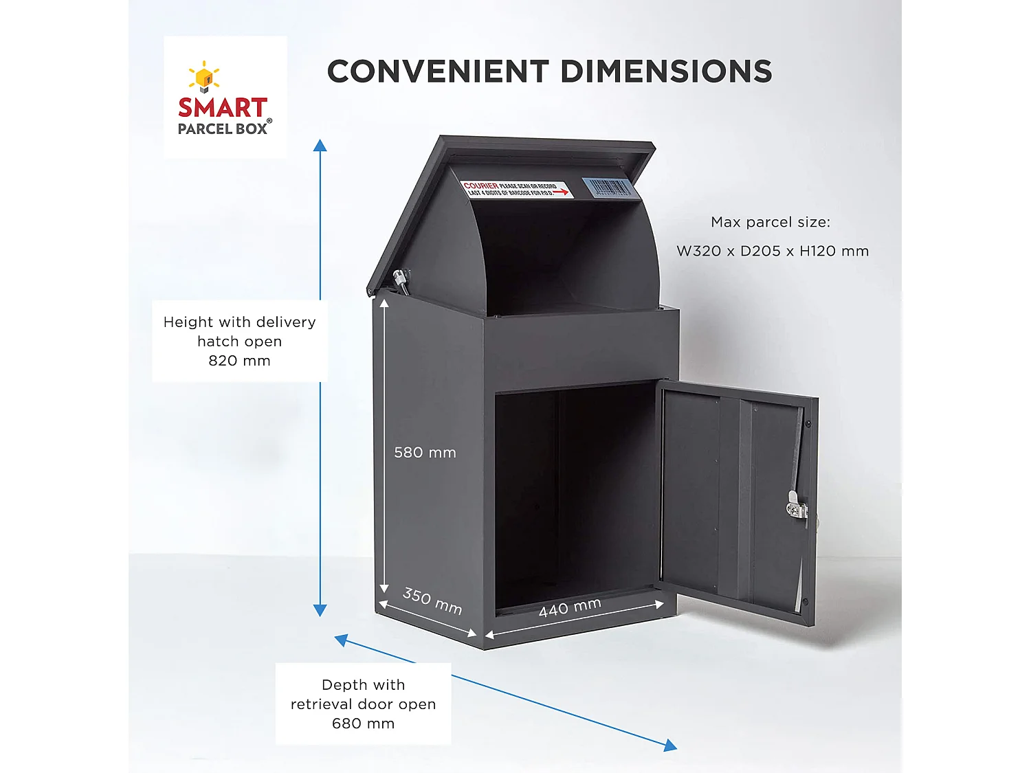 Smart Parcel Box Medium Secure Outdoor Delivery Box Galvanised Steel Front Access Dark Grey