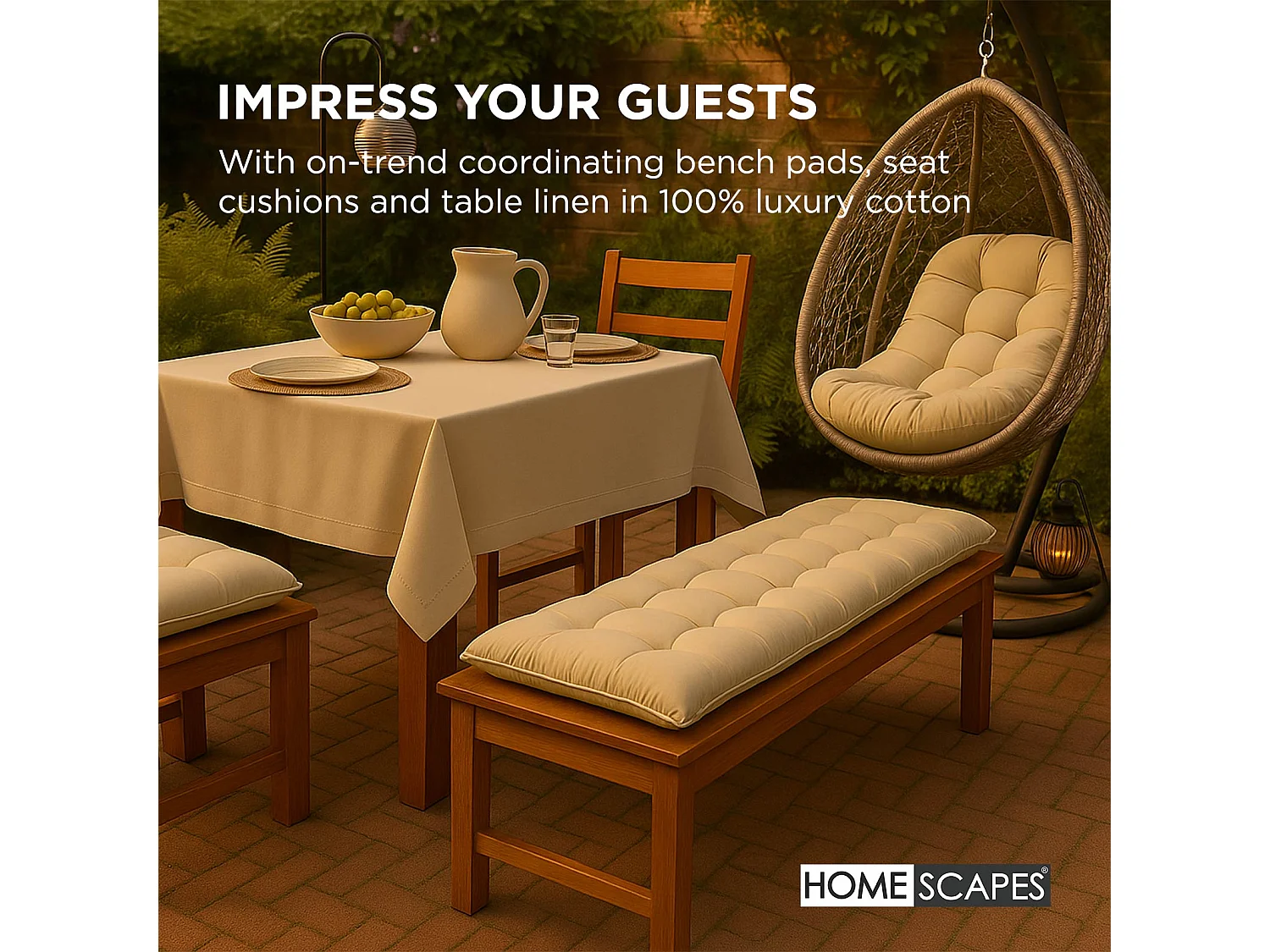 Homescapes 100% Cotton Round Egg Swing Chair Cushion, 80 x 120 cm, Cream, Soft Generous Filling, Machine Washable, OEKO-TEX Certified