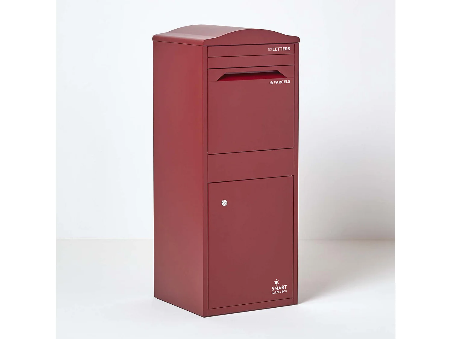 Smart Parcel Box Large Curved Top Secure Outdoor Delivery Box Galvanised Steel Front Access Dark Red