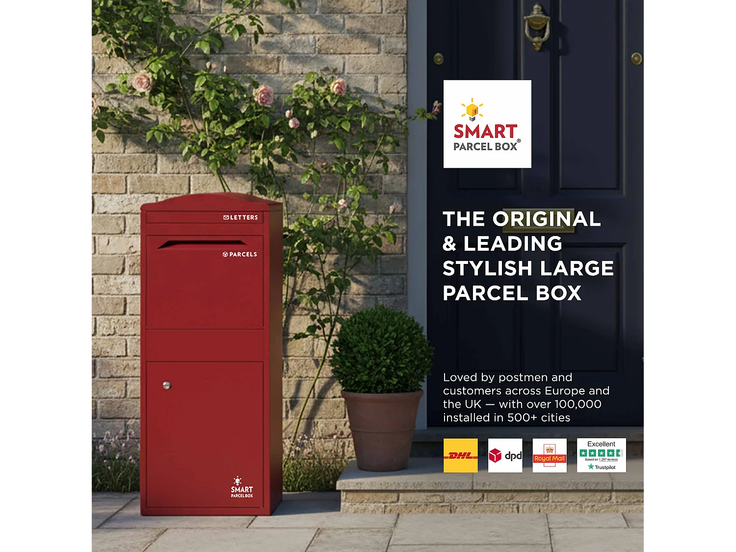Smart Parcel Box Large Curved Top Secure Outdoor Delivery Box Galvanised Steel Front Access Dark Red