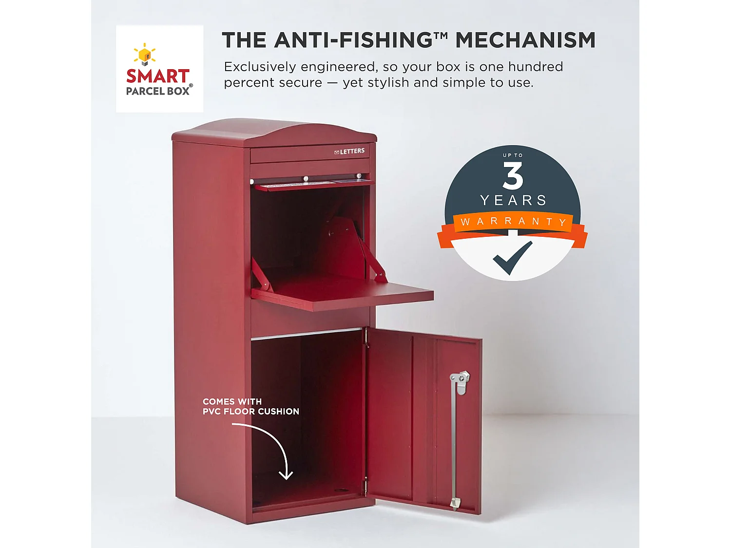 Smart Parcel Box Large Curved Top Secure Outdoor Delivery Box Galvanised Steel Front Access Dark Red