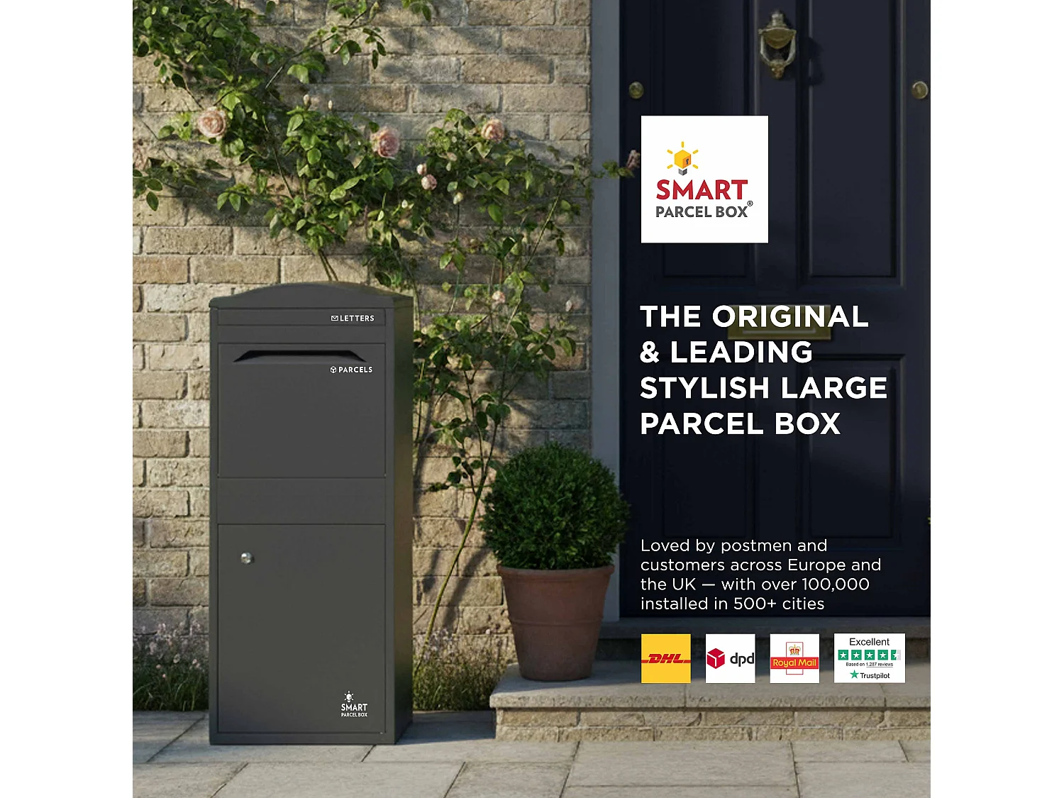 Smart Parcel Box Large Curved Top Secure Outdoor Delivery Box Galvanised Steel Front Access Dark Grey