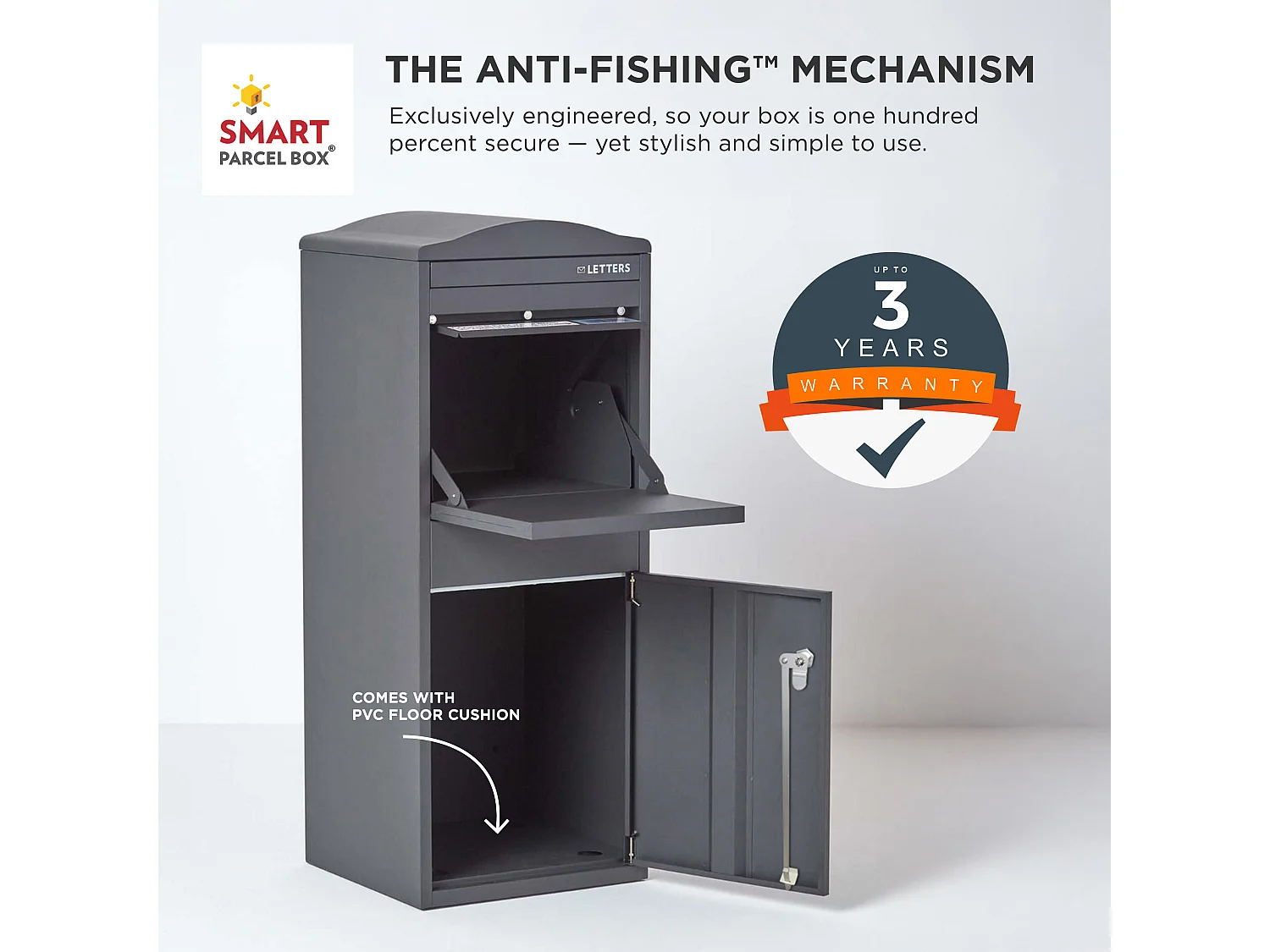 Smart Parcel Box Large Curved Top Secure Outdoor Delivery Box Galvanised Steel Front Access Dark Grey
