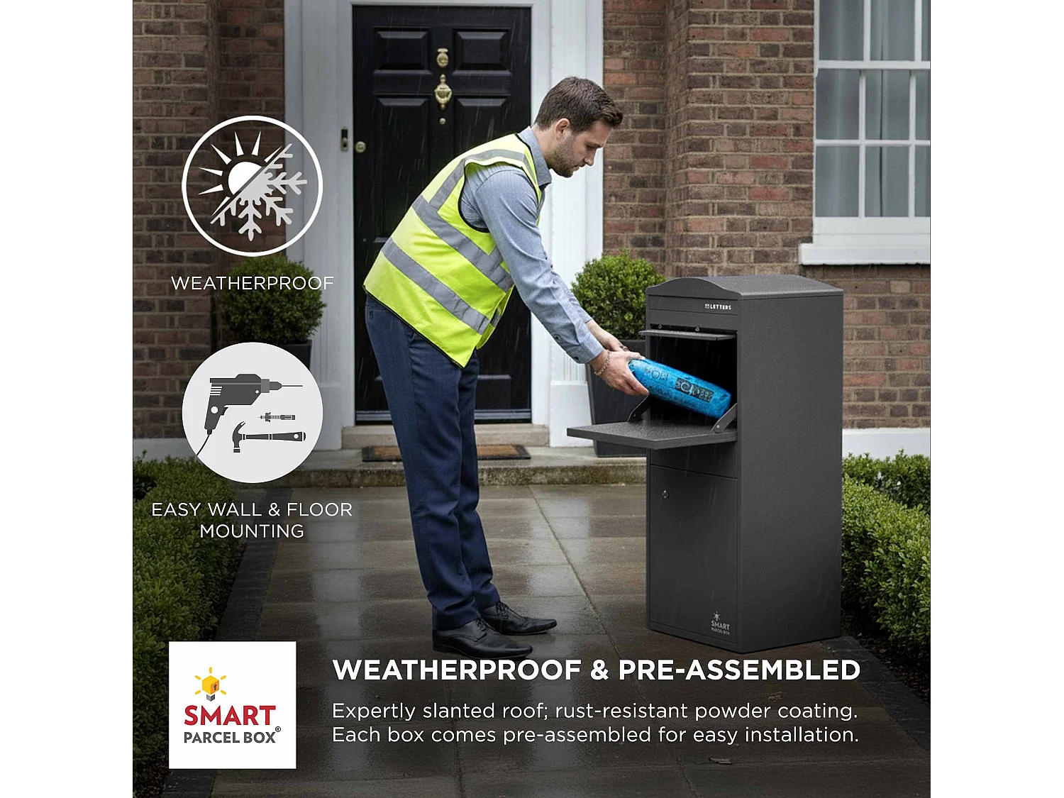 Smart Parcel Box Large Curved Top Secure Outdoor Delivery Box Galvanised Steel Front Access Dark Grey