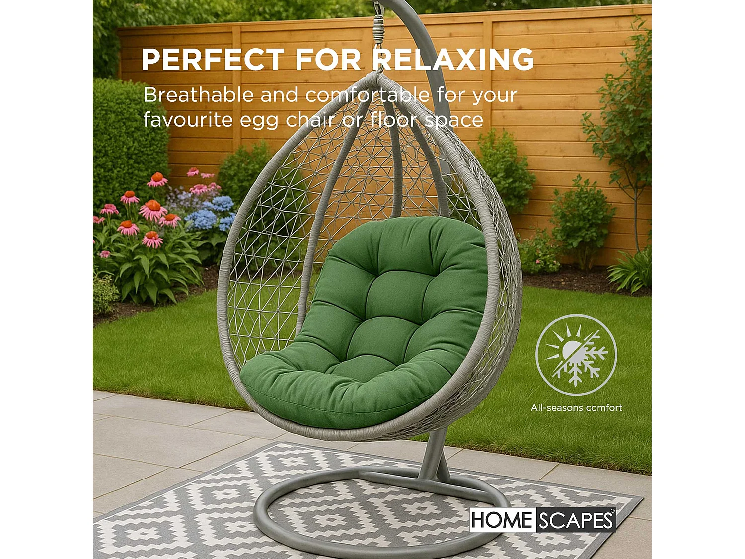 Homescapes 100% Cotton Round Egg Swing Chair Cushion, 80 x 120 cm, Olive Green, Soft Generous Filling, Machine Washable, OEKO-TEX Certified