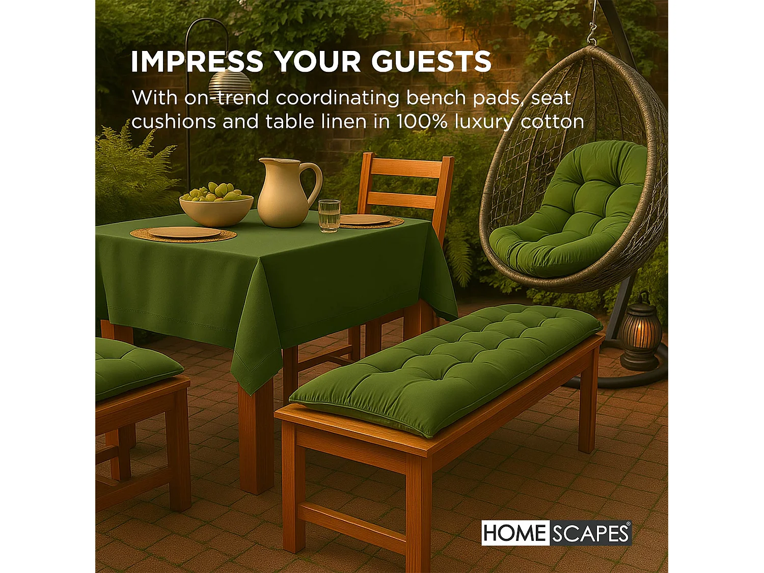Homescapes 100% Cotton Round Egg Swing Chair Cushion, 80 x 120 cm, Olive Green, Soft Generous Filling, Machine Washable, OEKO-TEX Certified