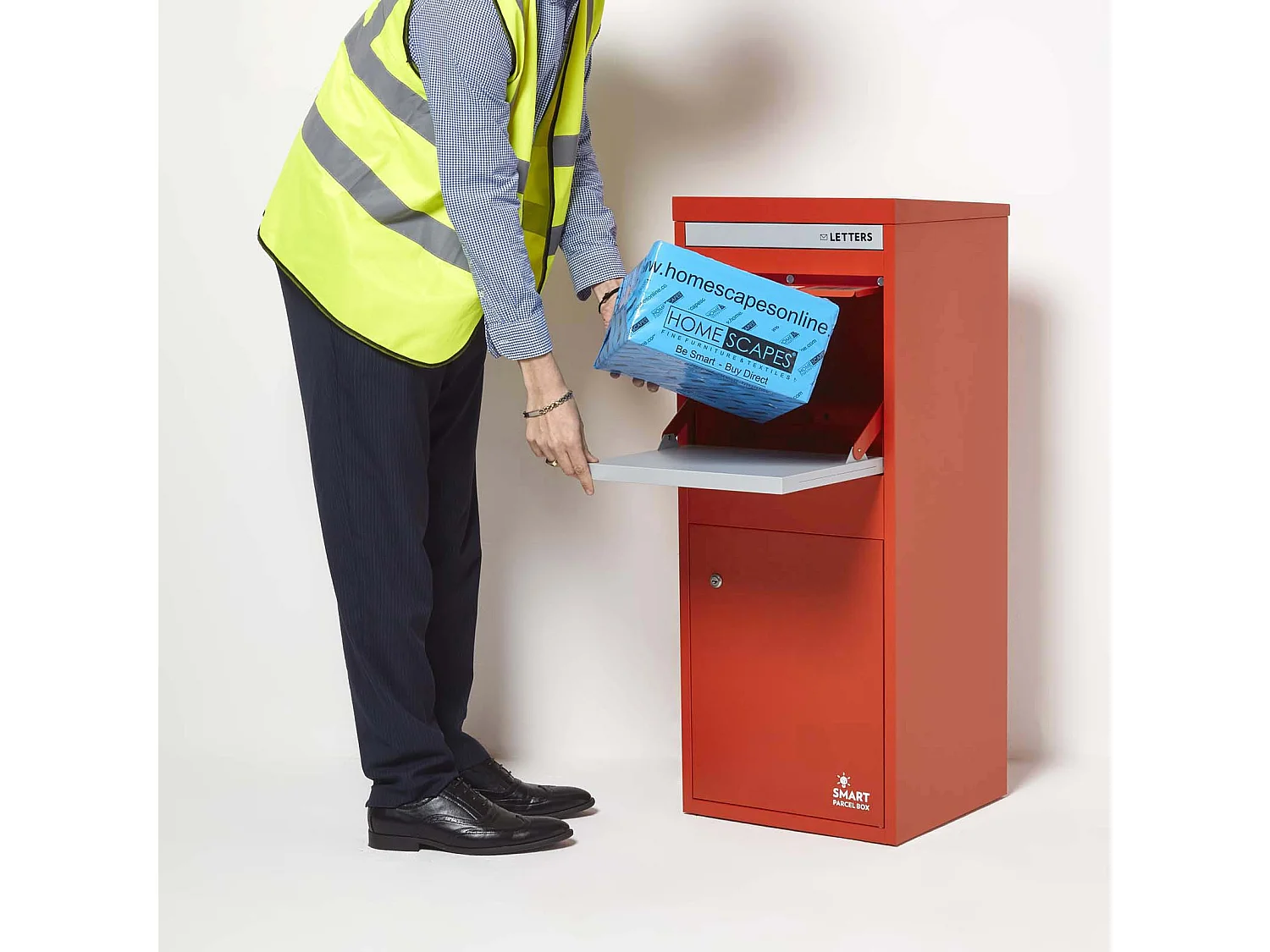 Smart Parcel Box Large Secure Outdoor Delivery Box Galvanised Steel Front and Rear Access Red