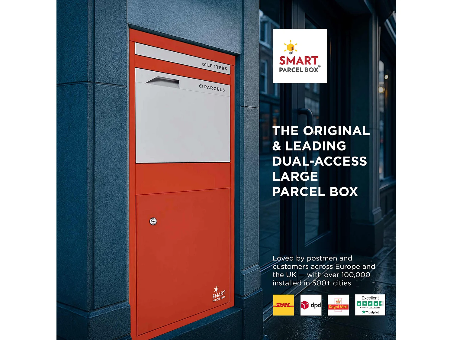 Smart Parcel Box Large Secure Outdoor Delivery Box Galvanised Steel Front and Rear Access Red