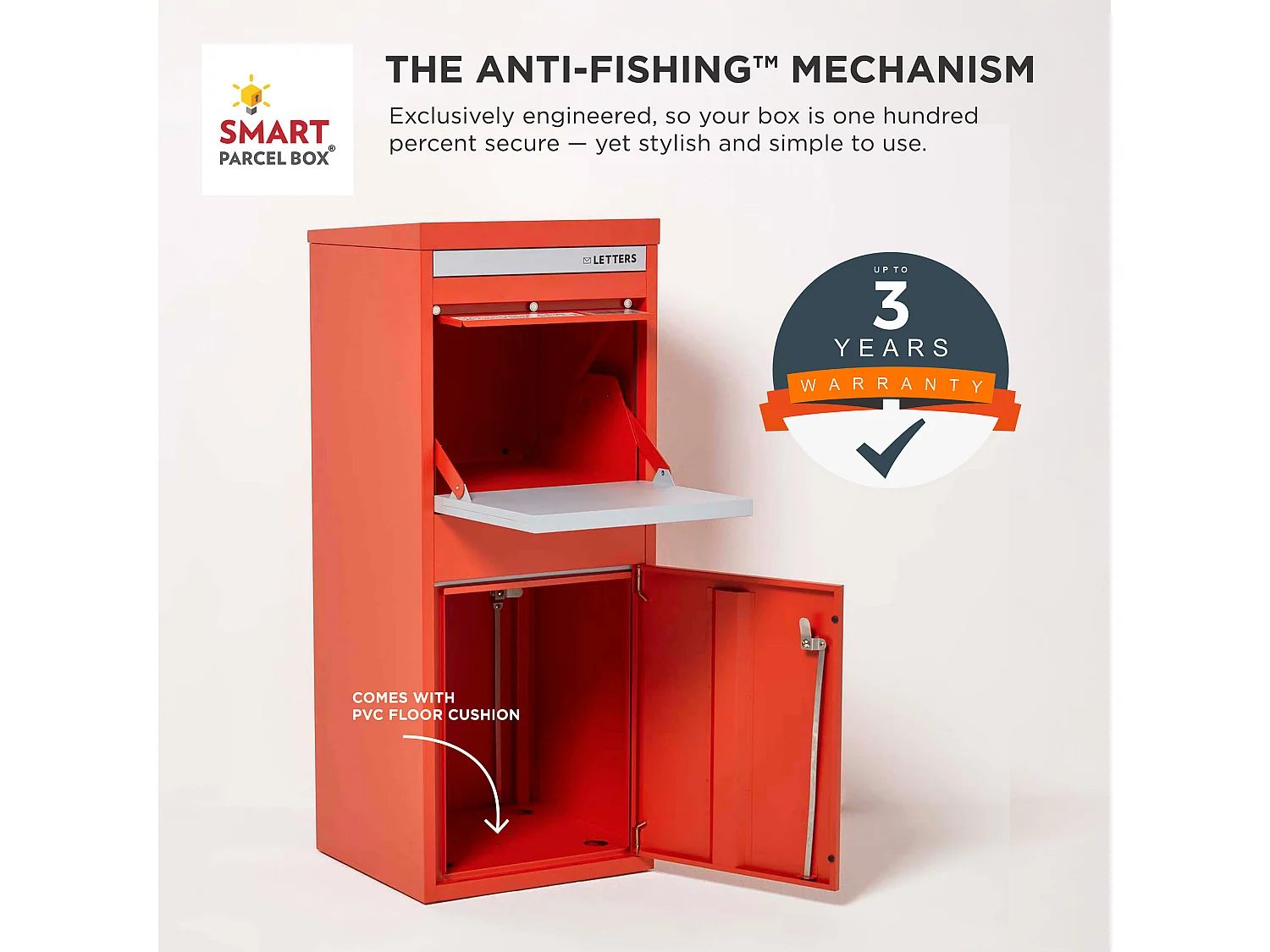 Smart Parcel Box Large Secure Outdoor Delivery Box Galvanised Steel Front and Rear Access Red