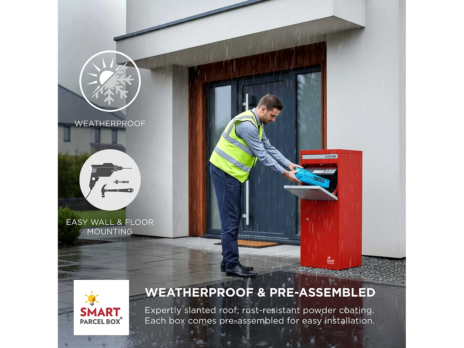 Smart Parcel Box Large Secure Outdoor Delivery Box Galvanised Steel Front and Rear Access Red