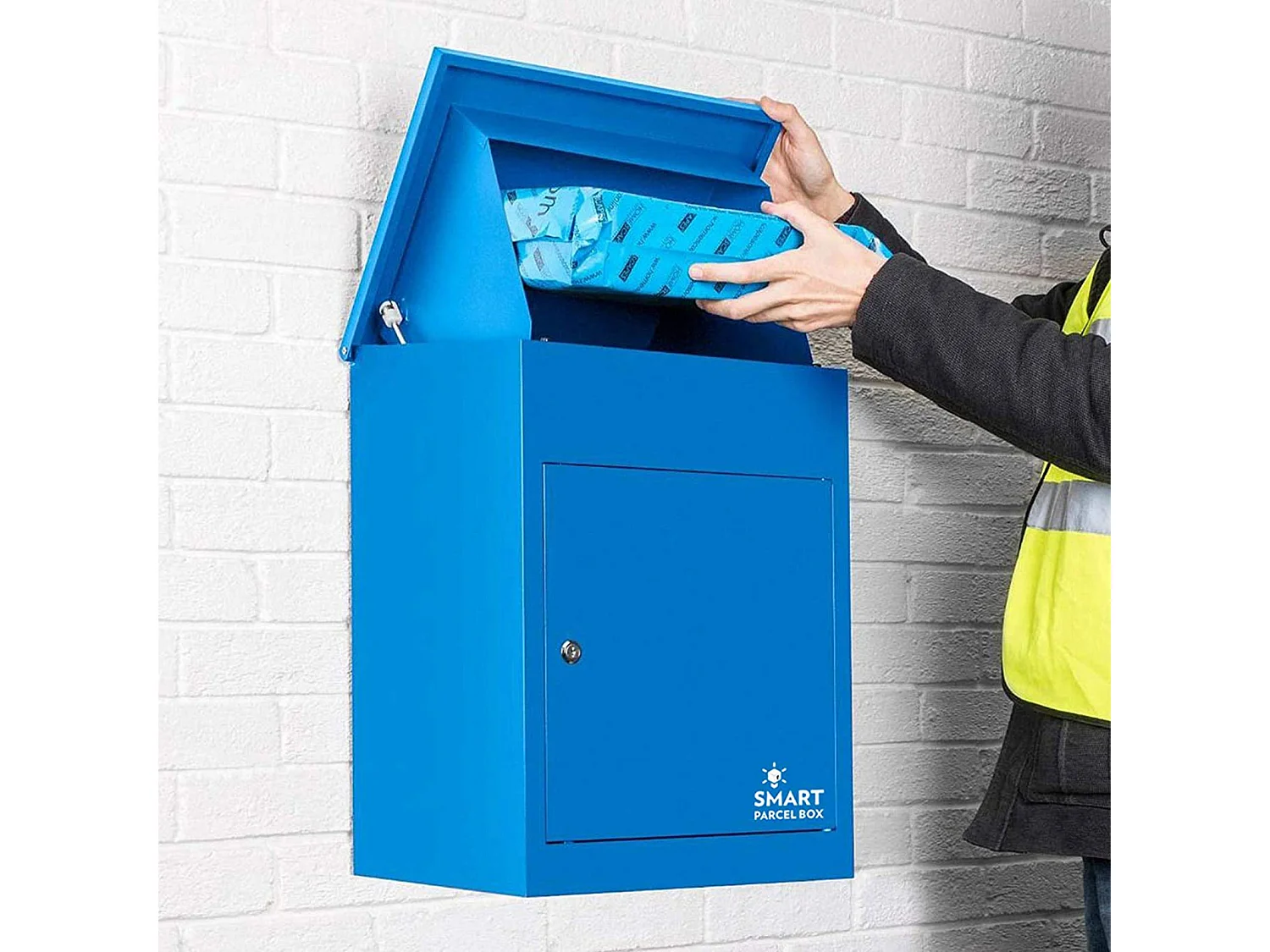 Smart Parcel Box Medium Secure Outdoor Delivery Box Galvanised Steel Front Access Blue