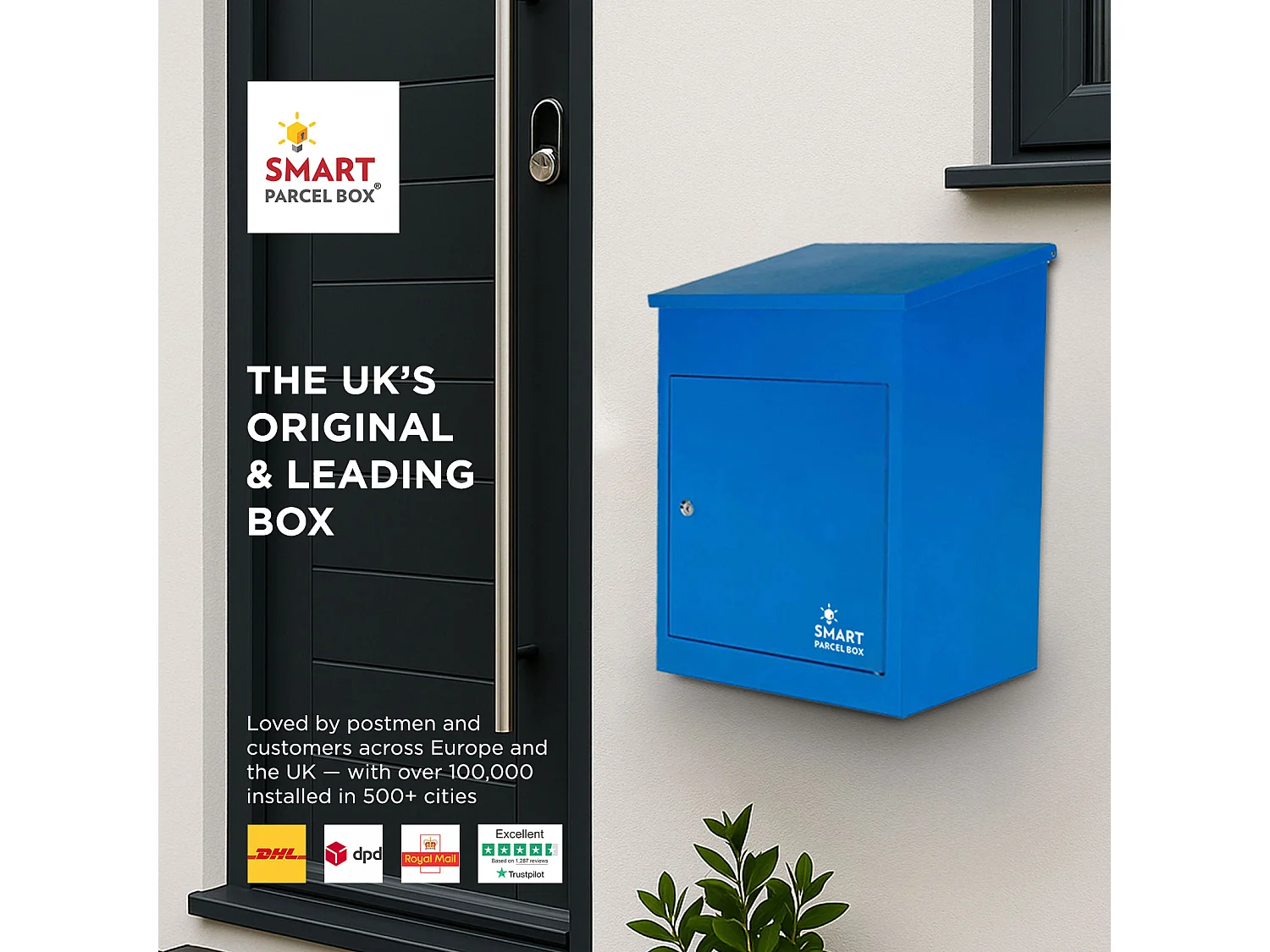 Smart Parcel Box Medium Secure Outdoor Delivery Box Galvanised Steel Front Access Blue