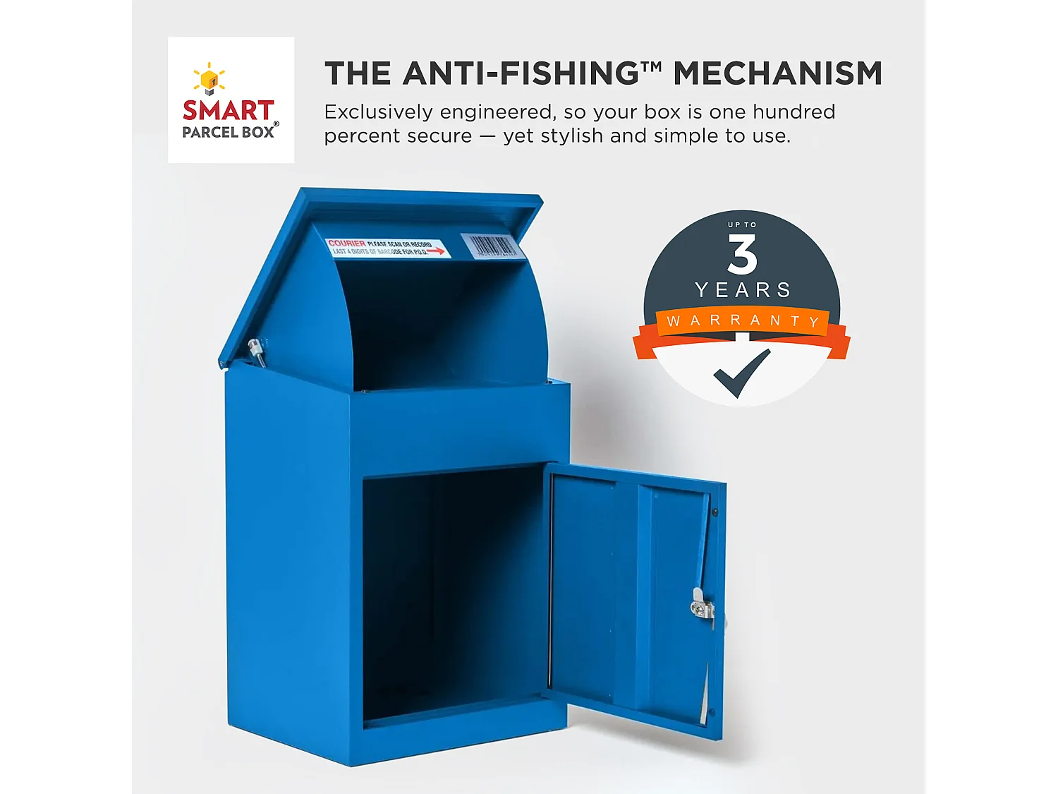 Smart Parcel Box Medium Secure Outdoor Delivery Box Galvanised Steel Front Access Blue