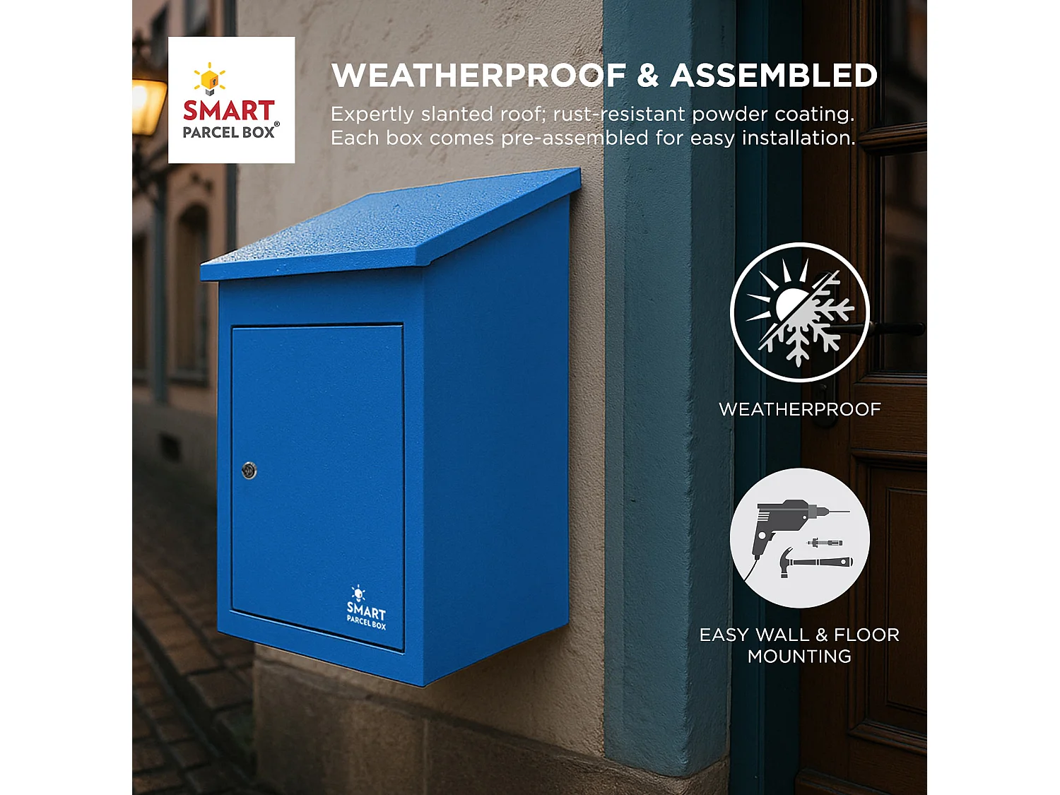 Smart Parcel Box Medium Secure Outdoor Delivery Box Galvanised Steel Front Access Blue