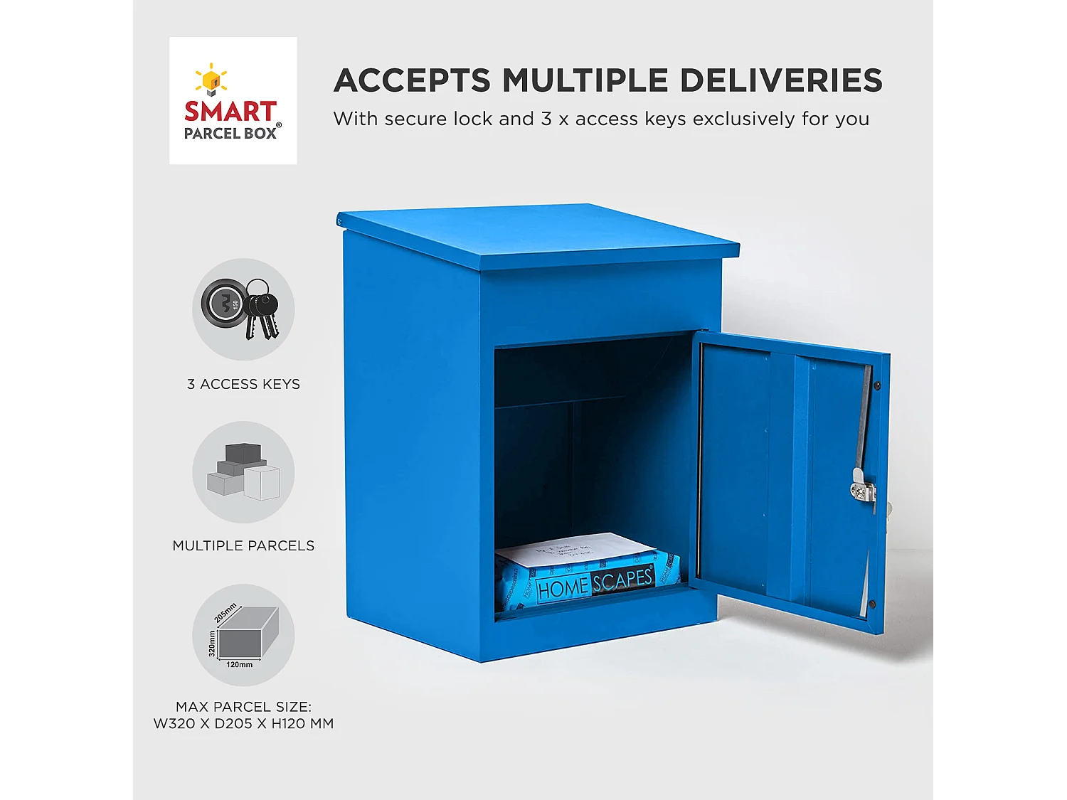 Smart Parcel Box Medium Secure Outdoor Delivery Box Galvanised Steel Front Access Blue
