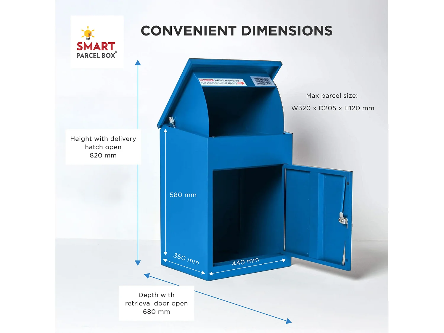 Smart Parcel Box Medium Secure Outdoor Delivery Box Galvanised Steel Front Access Blue