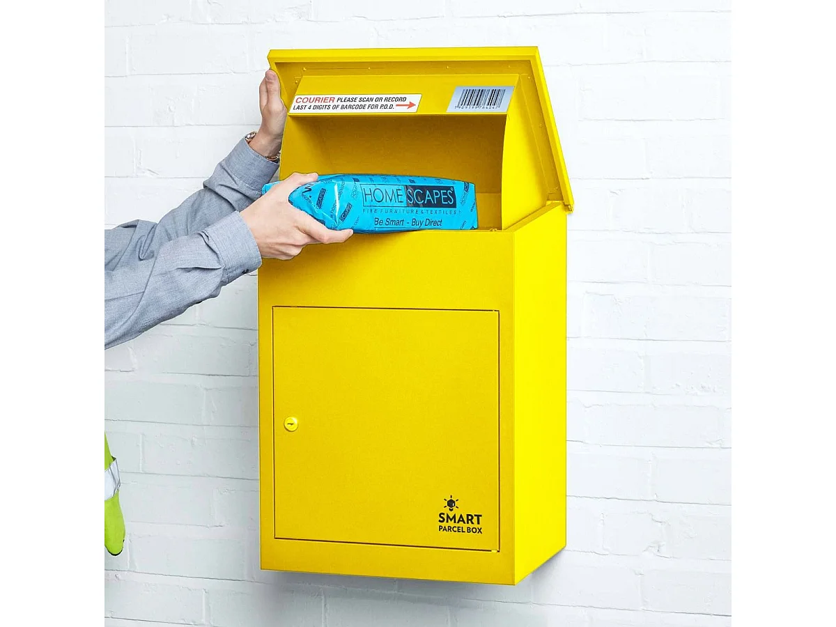 Smart Parcel Box Medium Secure Outdoor Delivery Box Galvanised Steel Front Access Yellow