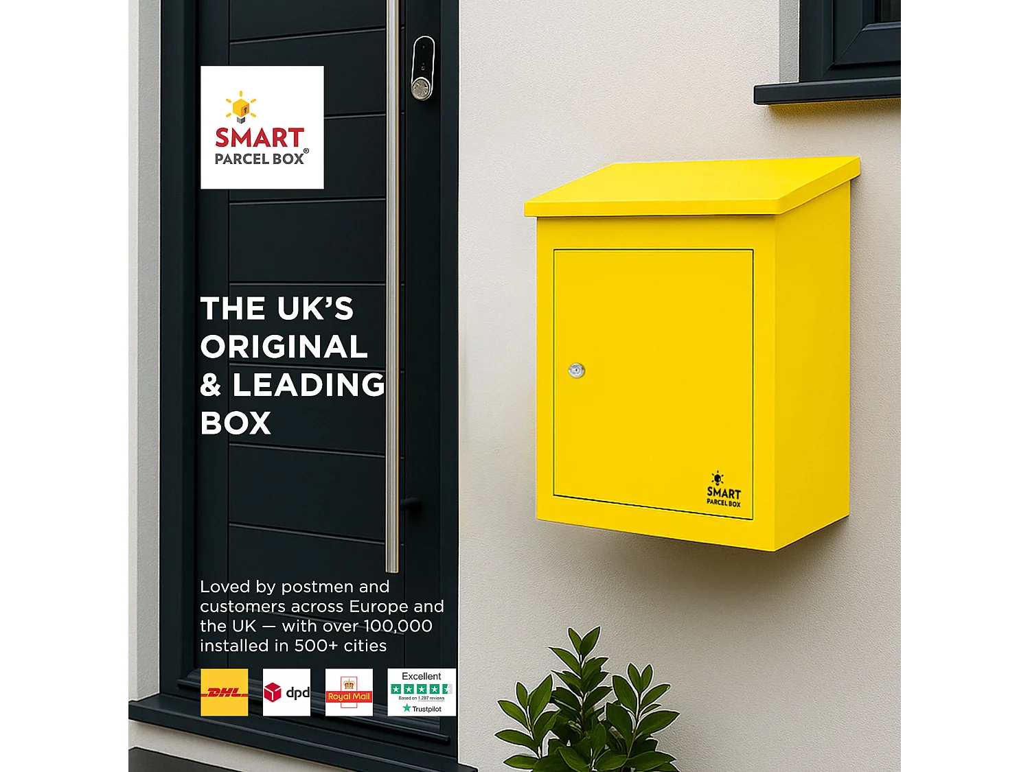Smart Parcel Box Medium Secure Outdoor Delivery Box Galvanised Steel Front Access Yellow