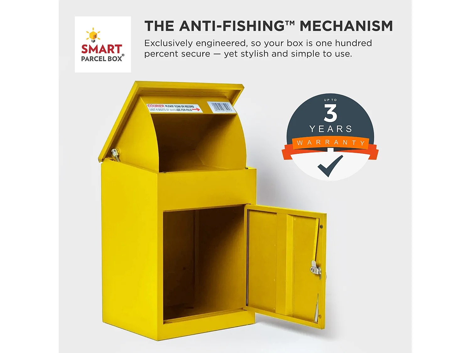 Smart Parcel Box Medium Secure Outdoor Delivery Box Galvanised Steel Front Access Yellow
