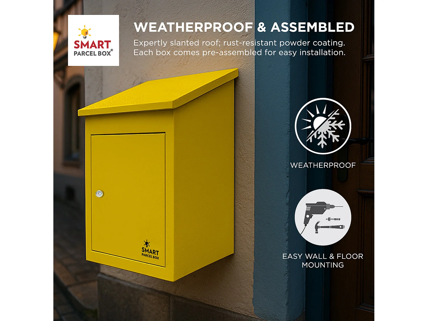 Smart Parcel Box Medium Secure Outdoor Delivery Box Galvanised Steel Front Access Yellow
