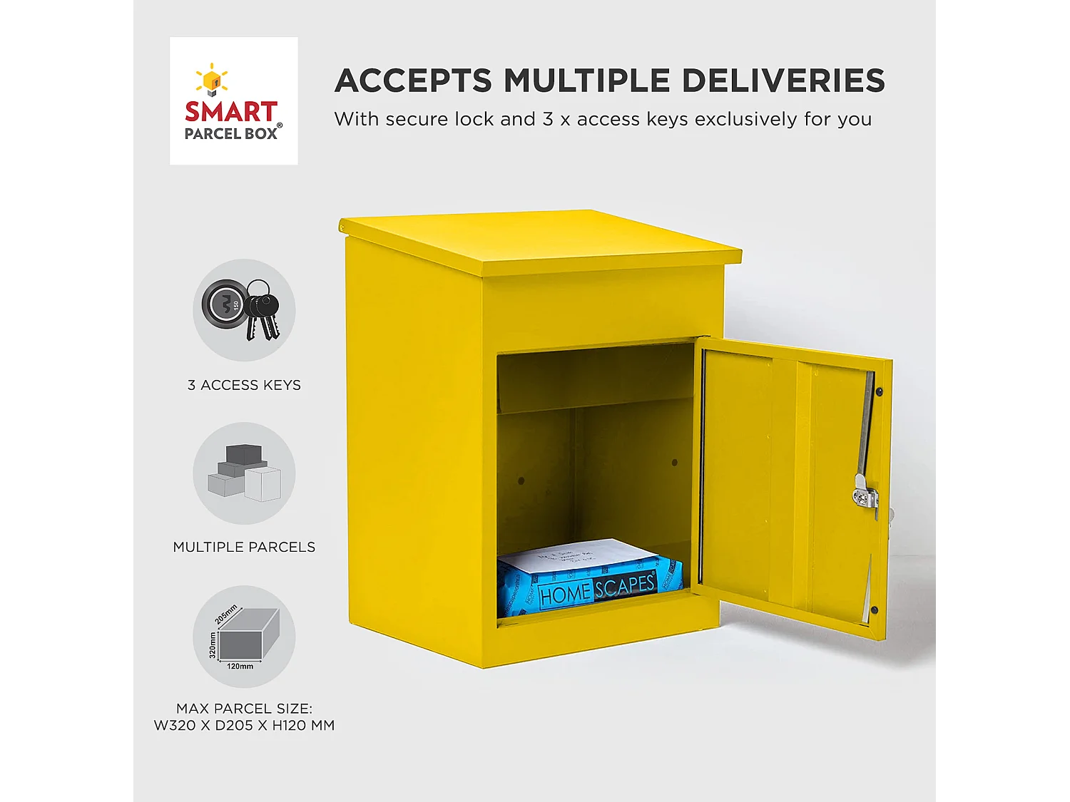 Smart Parcel Box Medium Secure Outdoor Delivery Box Galvanised Steel Front Access Yellow